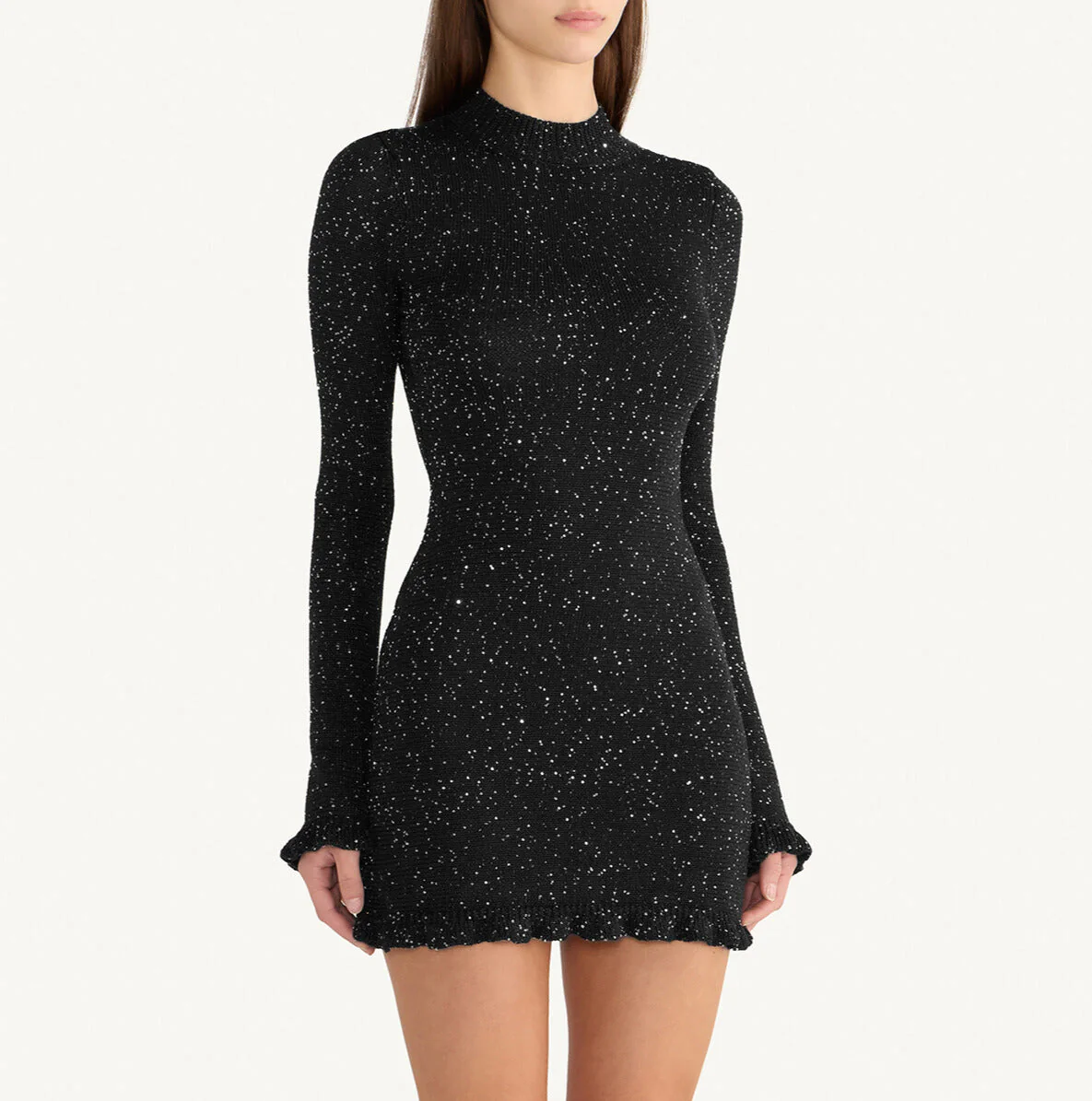 Astrid Longsleeve Mini Dress | Black/Silver Sequin - Image 4