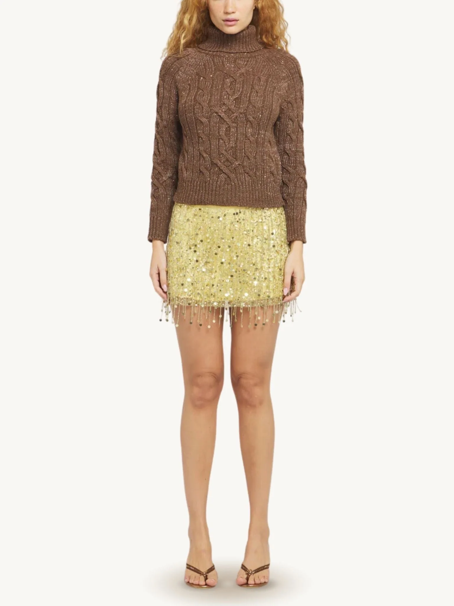 Elsa Cable Knit Sweater | Tobacco Sequin - Image 2