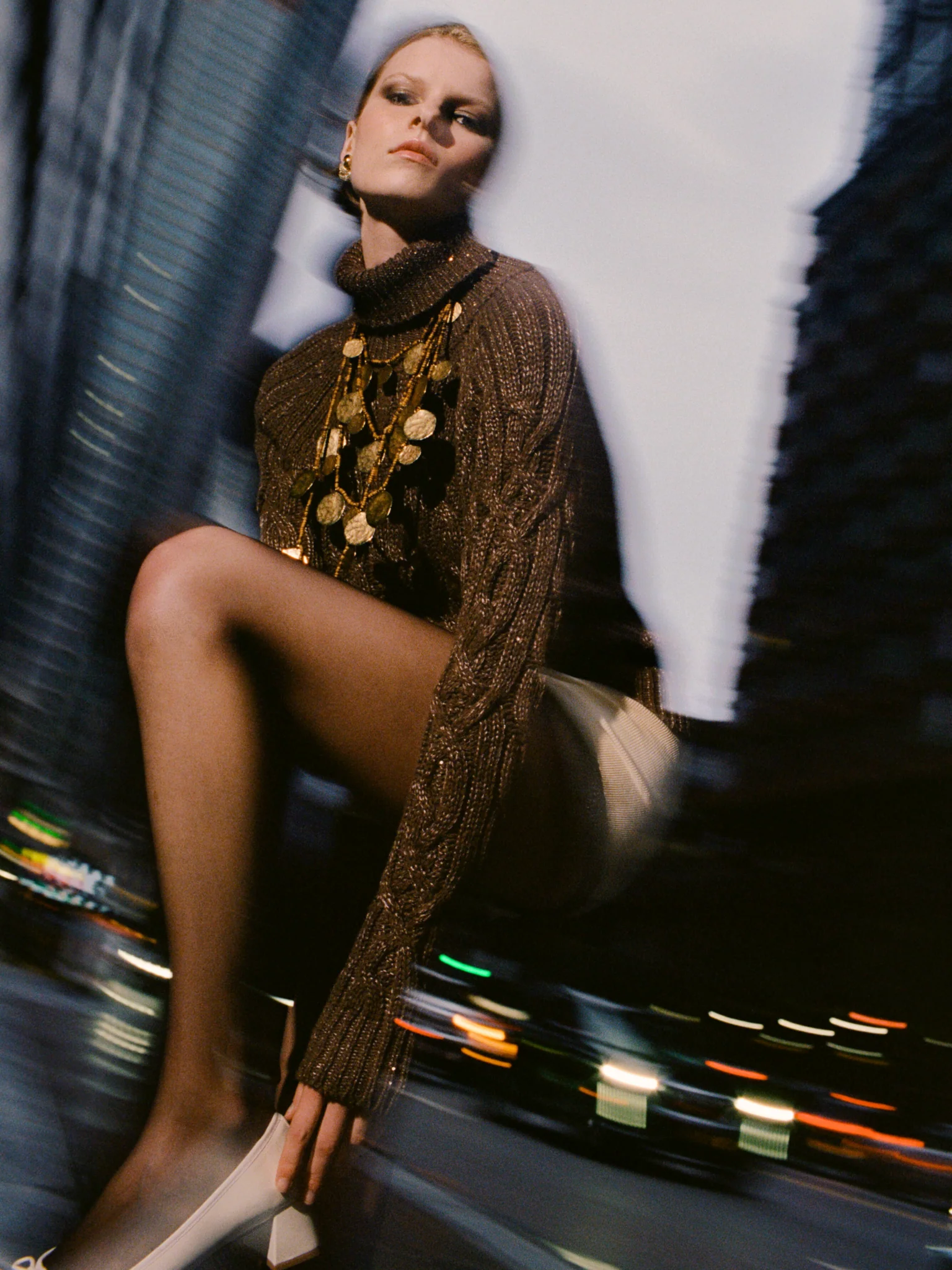 Elsa Cable Knit Sweater | Tobacco Sequin - Image 6
