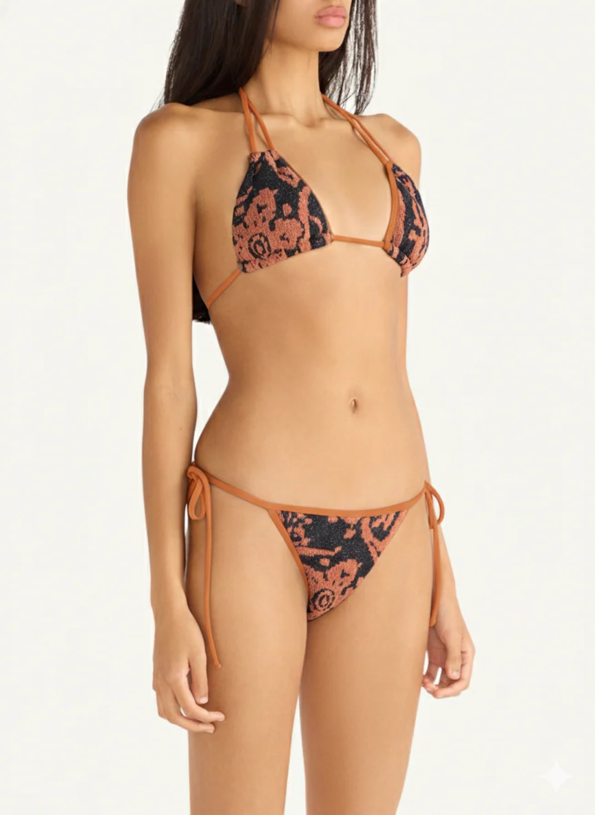 Mia Knitted Bikini Bottom | Burnt Orange Black - Image 2