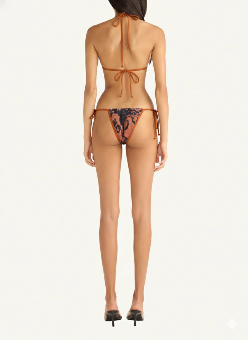 Mia Knitted Bikini Bottom | Burnt Orange Black - Image 4