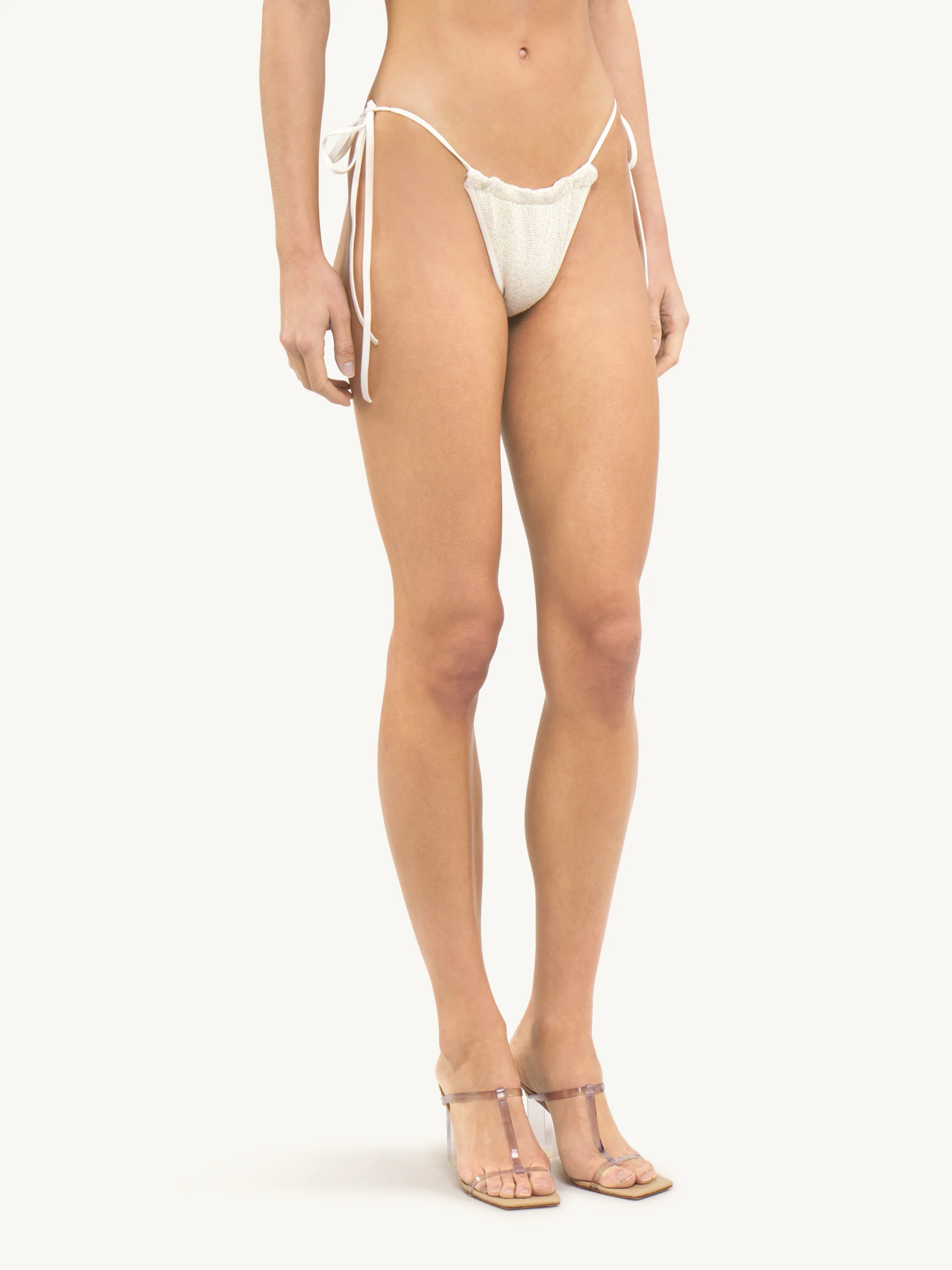 Mia Knitted String Bikini Bottom | Ivory Sequin - Image 3