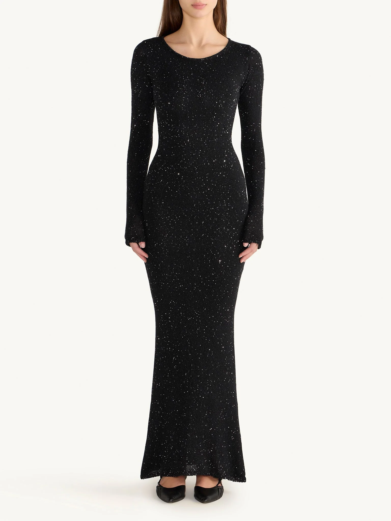 Natalia Longsleeve Dress | Black/Silver Sequin - Image 3