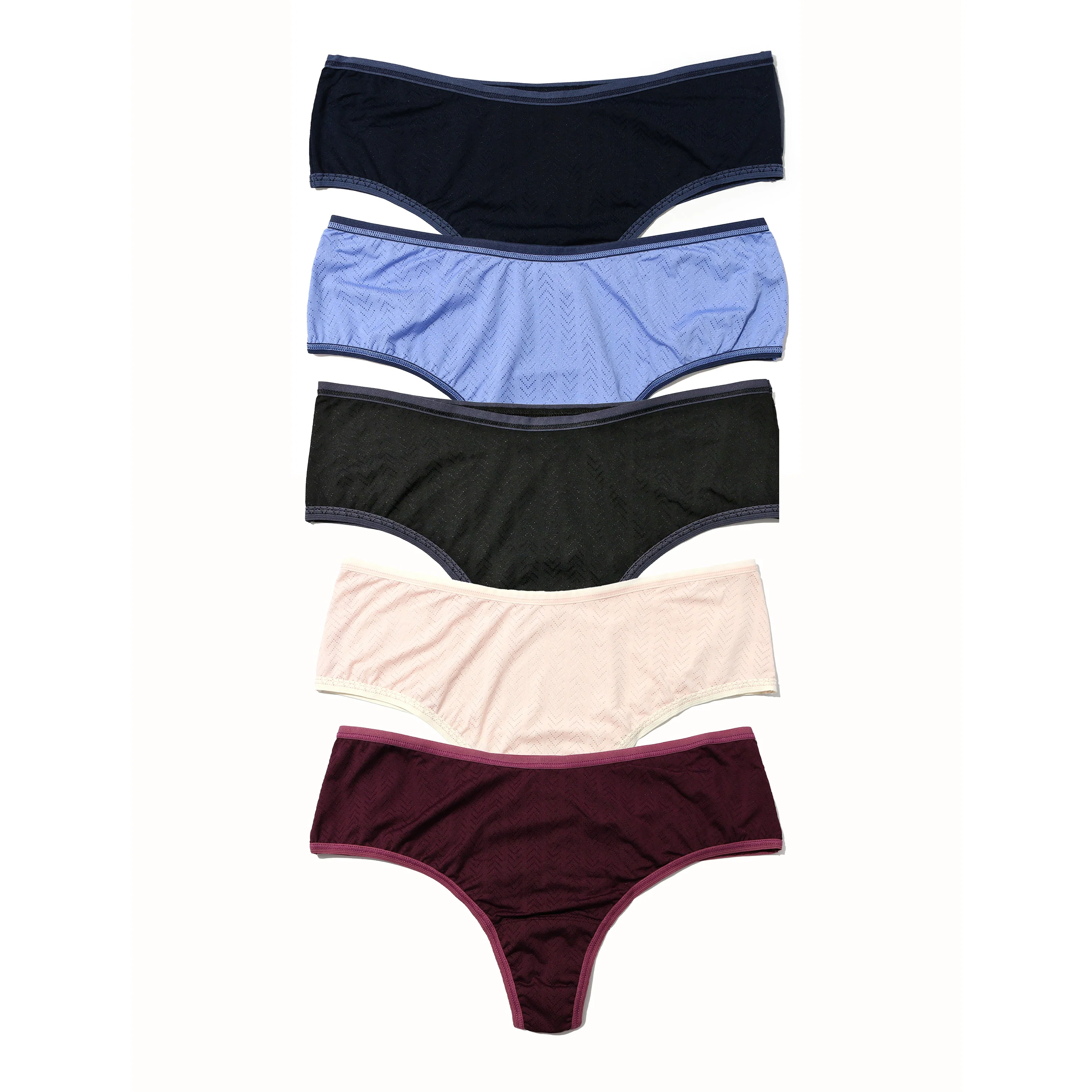 5-Pack MoveCalm Hi-Rise Thong | Black/Granite | Cool Water/Bicostal | Pearl/Marshmallow | Blackberry Crumble/Waterfall Blue | Dried Cherry/Damson Plum