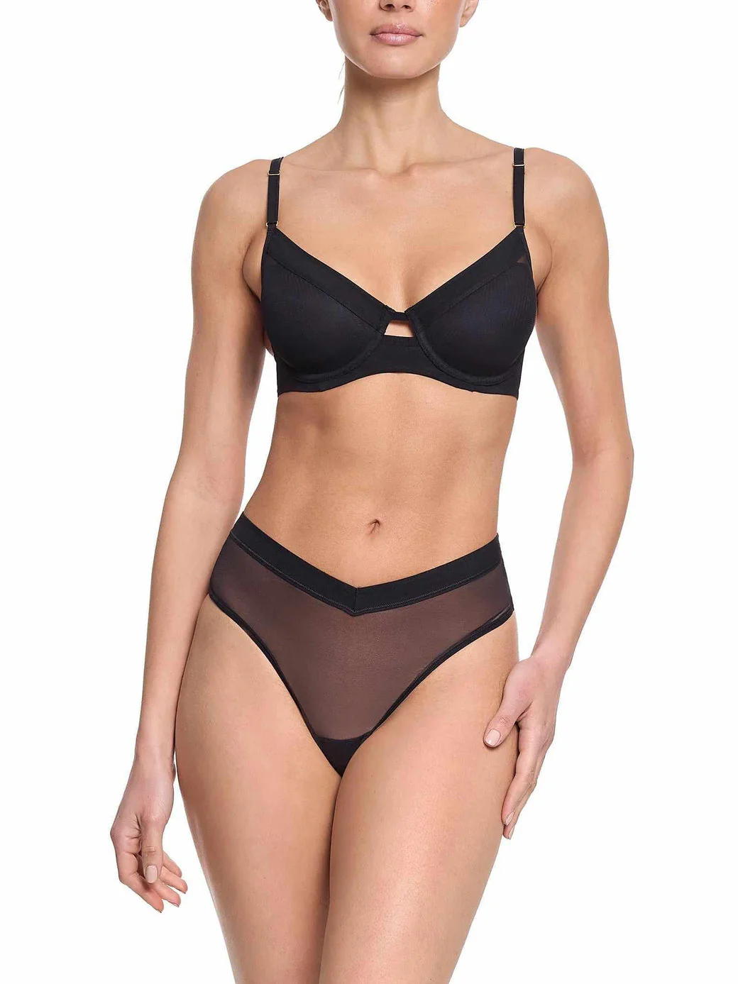 Lined Mesh Plunge Bra | Black - Image 4