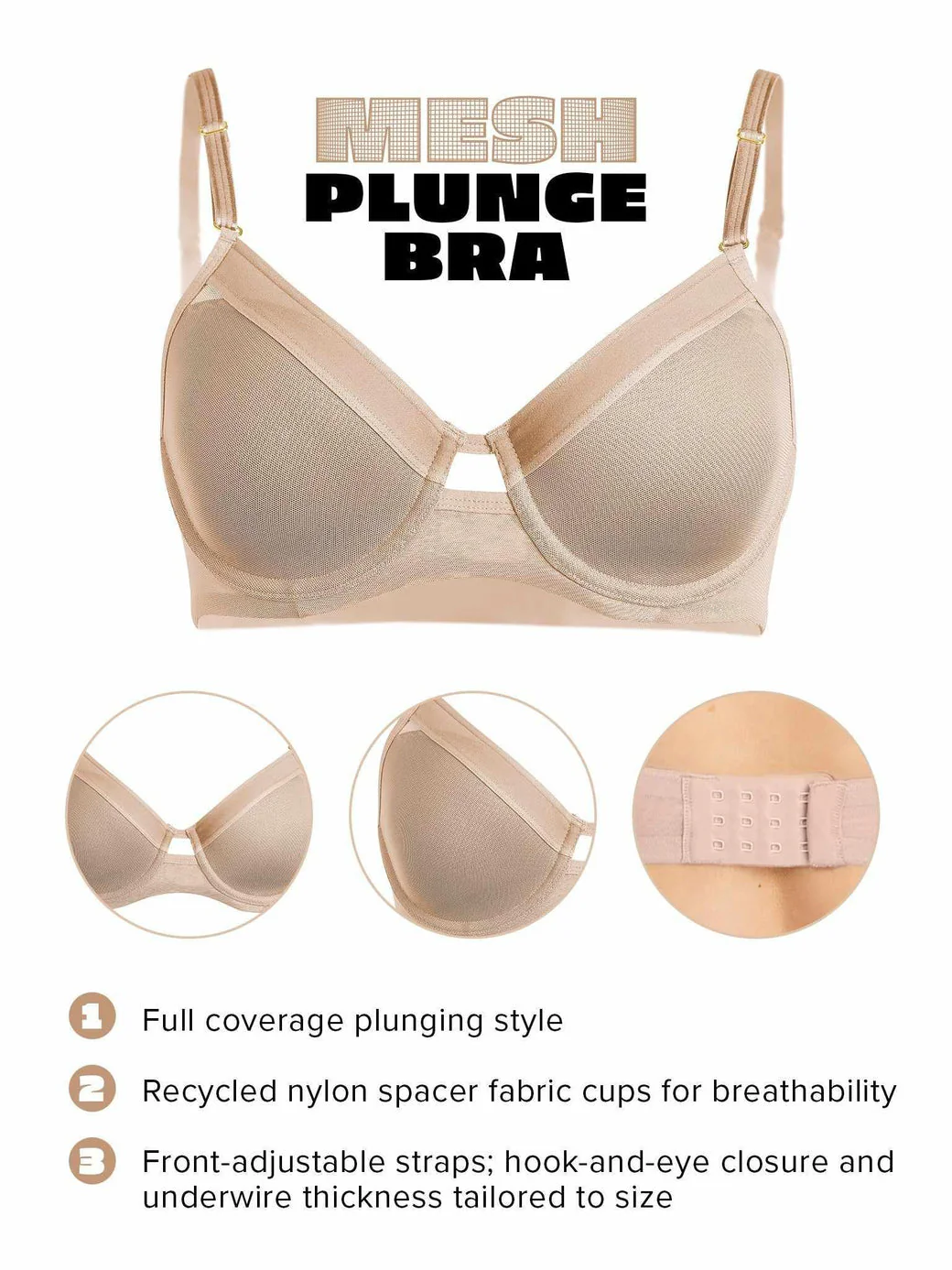 Lined Mesh Plunge Bra | Chai - Image 4
