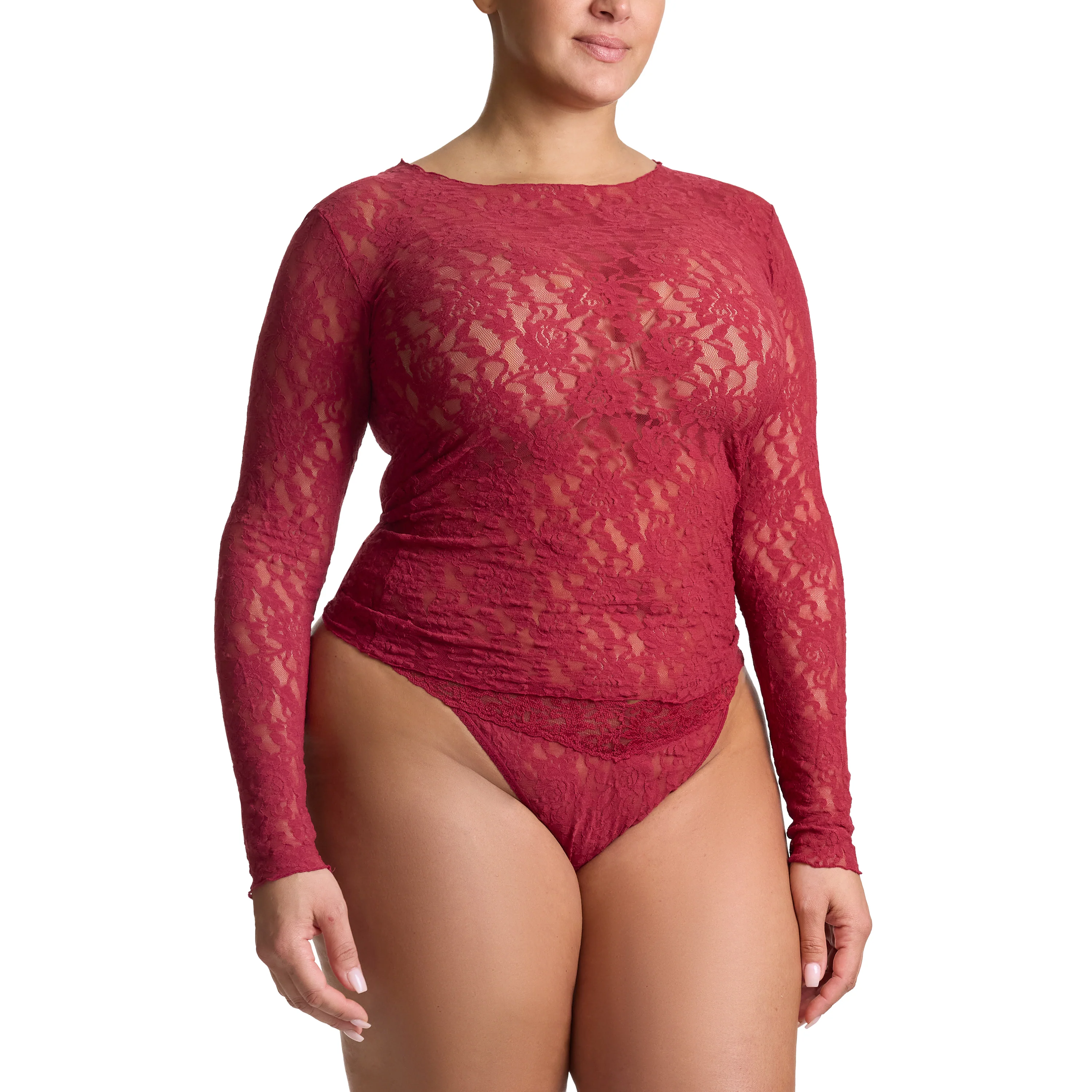 Plus Size Signature Lace Long Sleeve Top | Wild Berries (Red) - Image 4