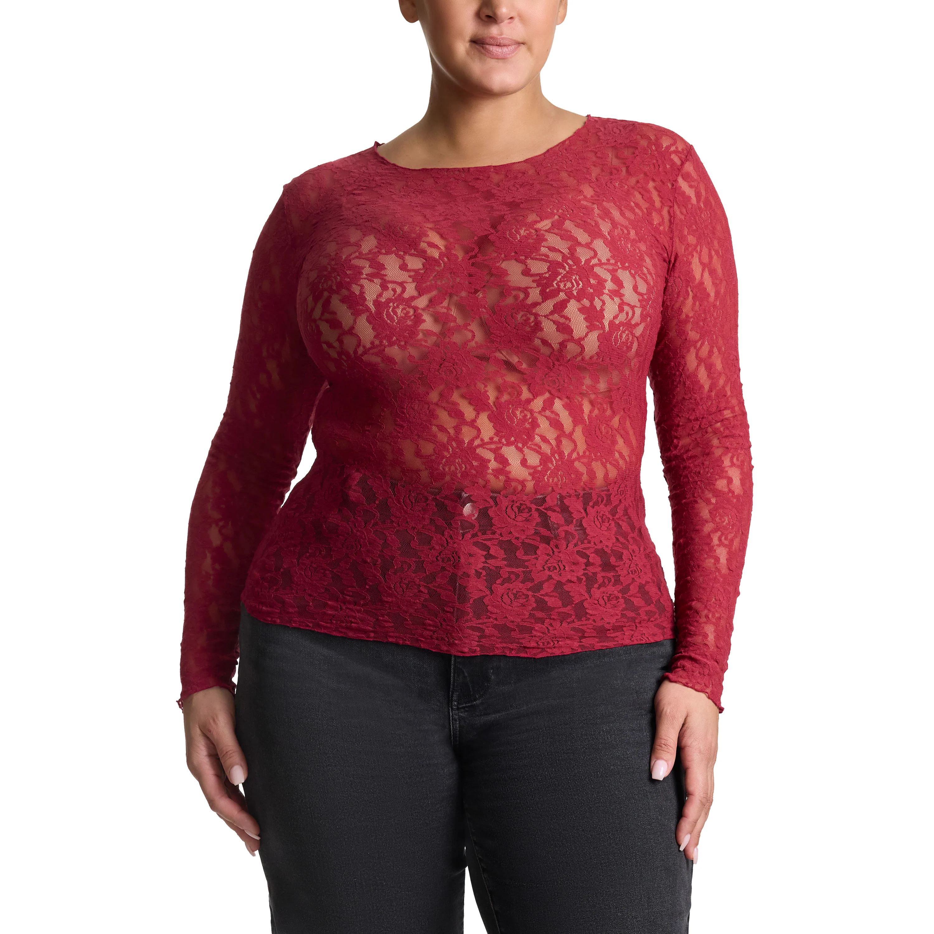 Plus Size Signature Lace Long Sleeve Top | Wild Berries (Red) - Image 5