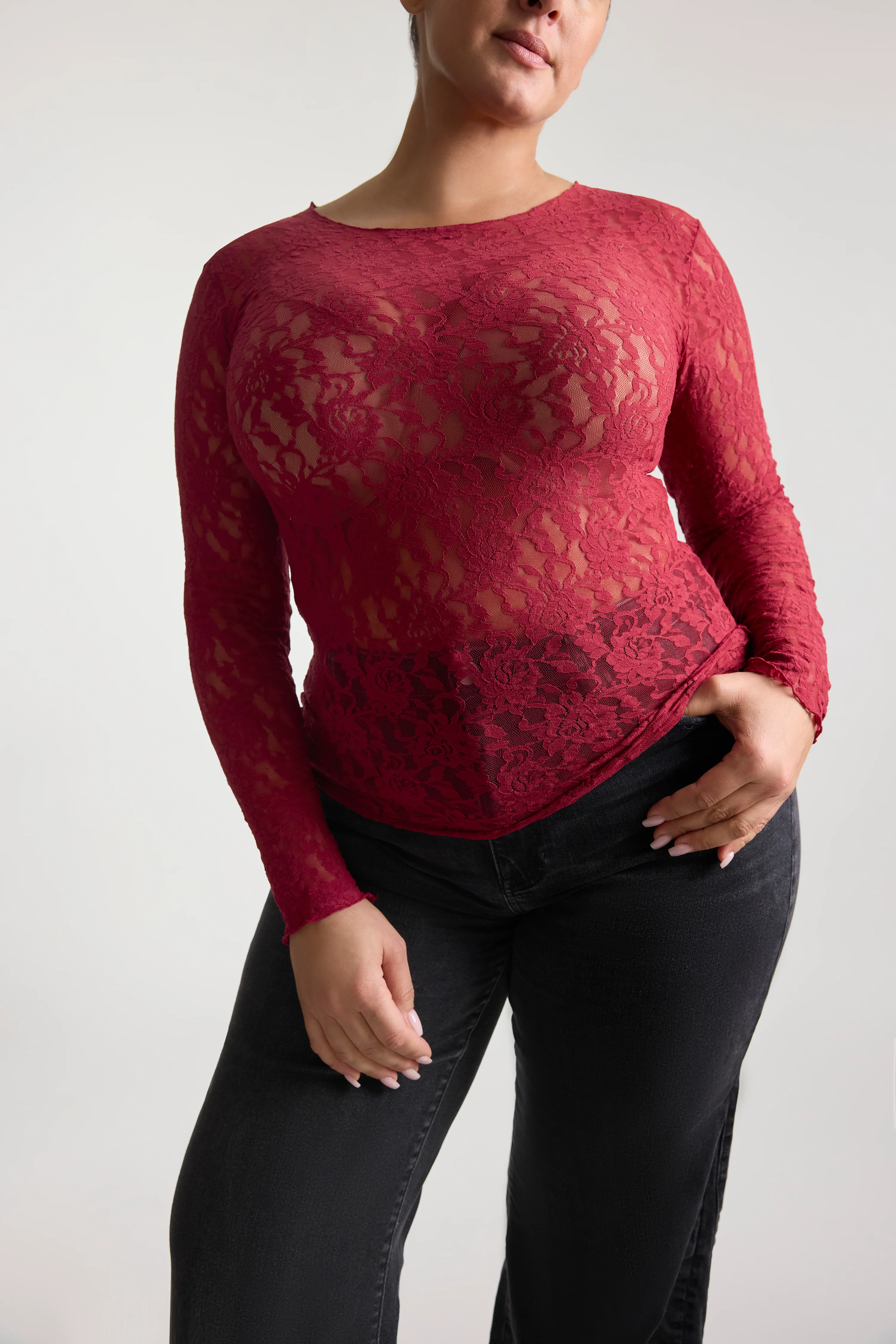Plus Size Signature Lace Long Sleeve Top | Wild Berries (Red) - Image 6