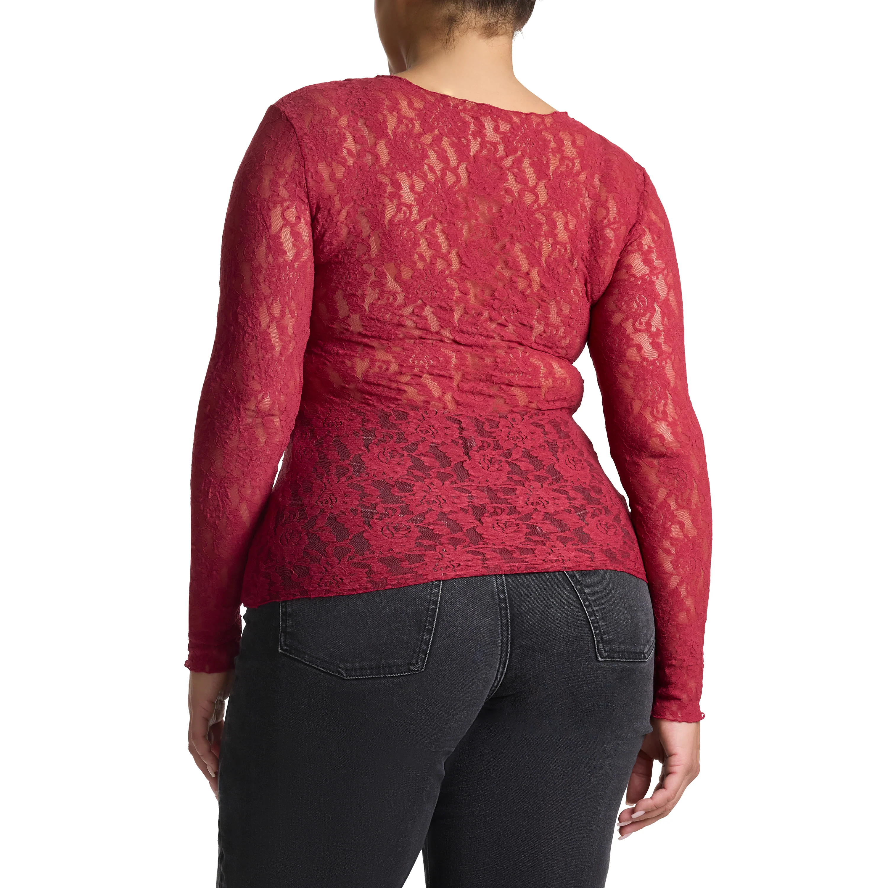 Plus Size Signature Lace Long Sleeve Top | Wild Berries (Red) - Image 8