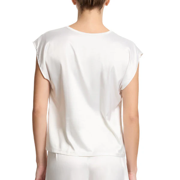 Satin Sleep Cap Sleeve Tee | Light Ivory - Image 3