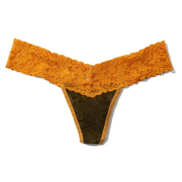 Signature Lace Low Rise Thong | Olive Green/Spiced Amber
