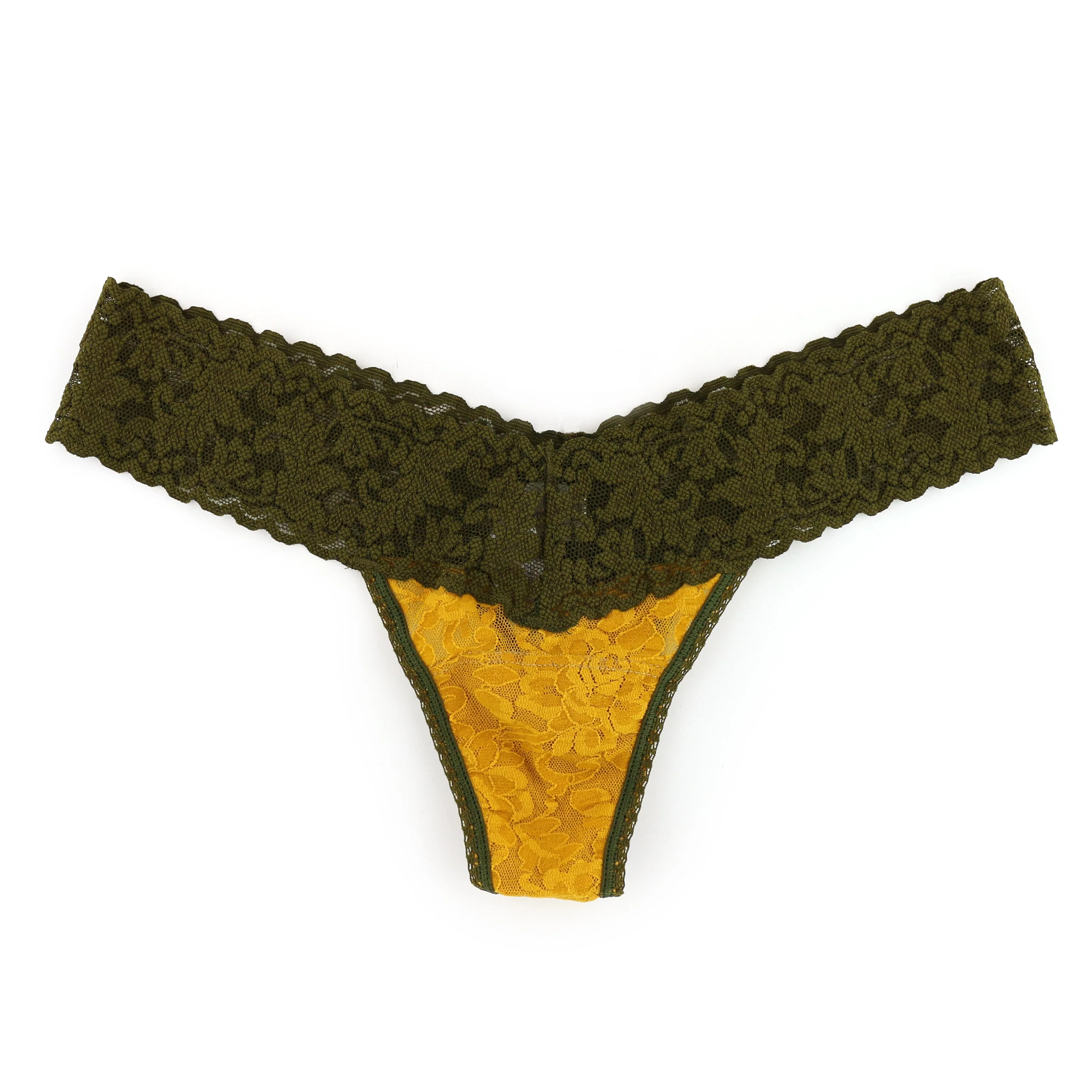 Signature Lace Low Rise Thong | Spiced Amber/Olive Green