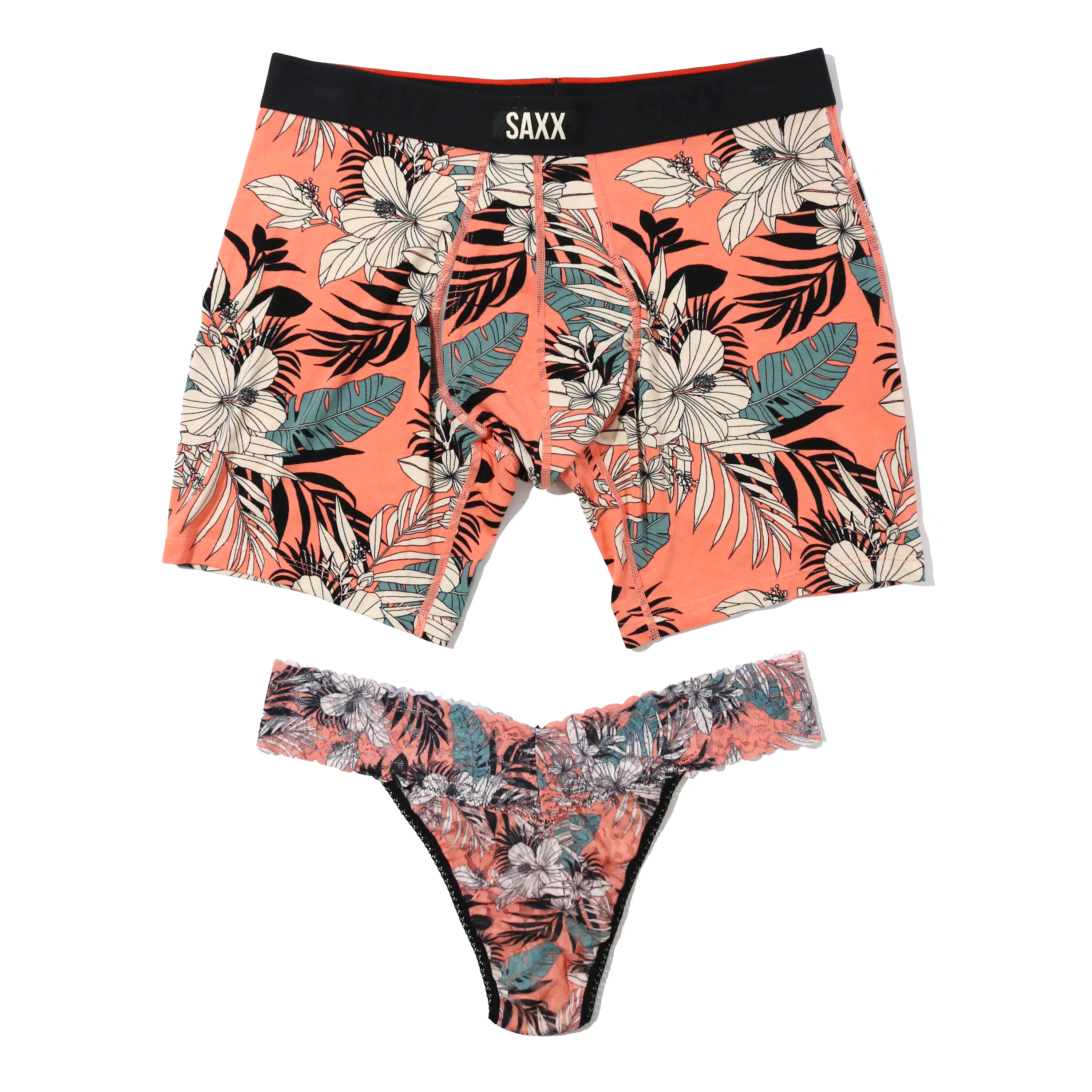 Signature Lace Original Rise Thong & Saxx Boxer Brief | Hibiscus Jungle-Coral - Image 7