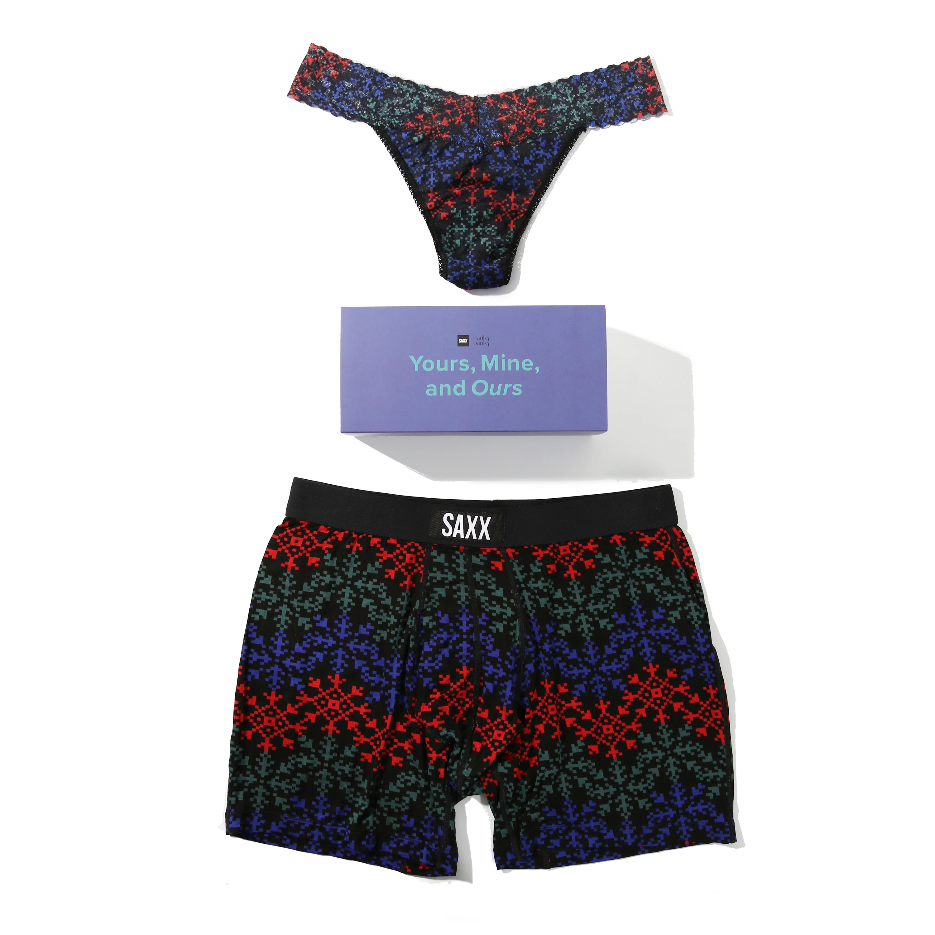 Signature Lace Original Rise Thong & Saxx Boxer Brief | Snow Flake Chevron (Black) - Image 6