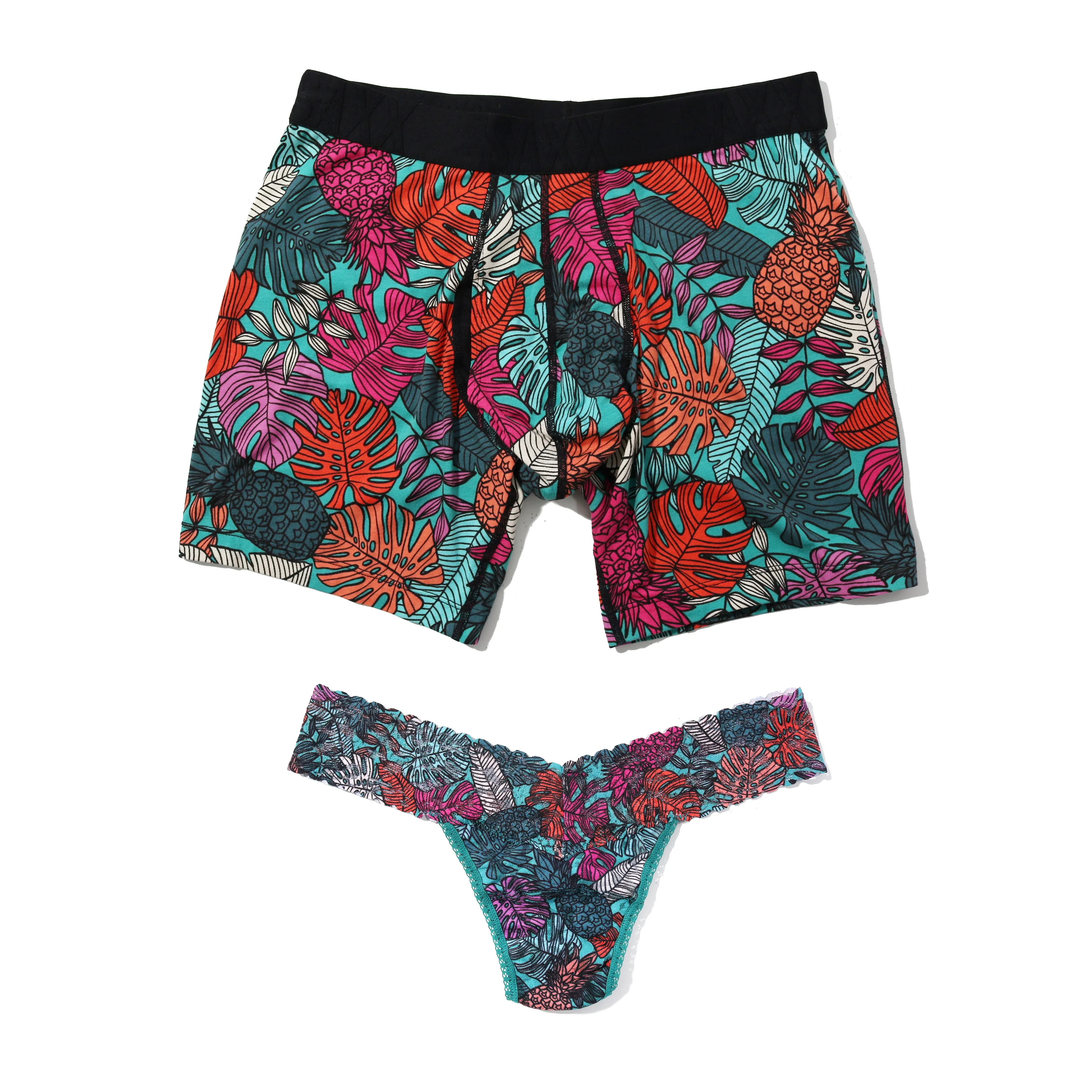 Sinature Lace Low Rise Thong & Saxx Boxer Brief | Fruity Palm | Aqua - Image 8