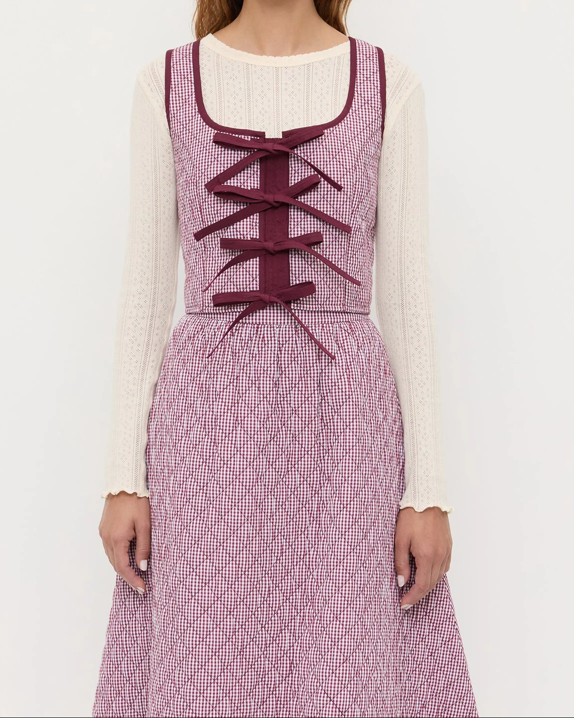 Callista Tie-Front Vest | Maroon Gingham - Image 2