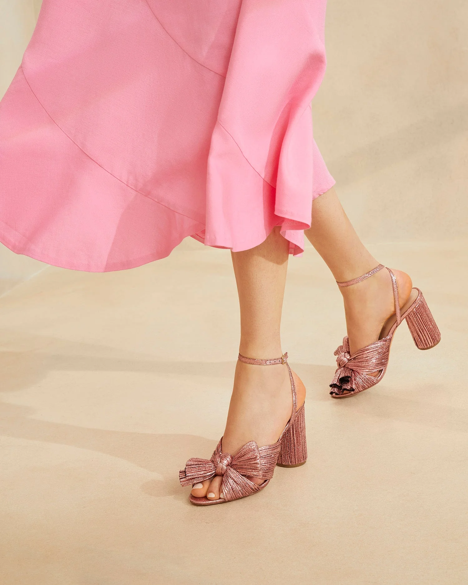Camellia Pleated Bow Heel | Metallic Rose - Image 3