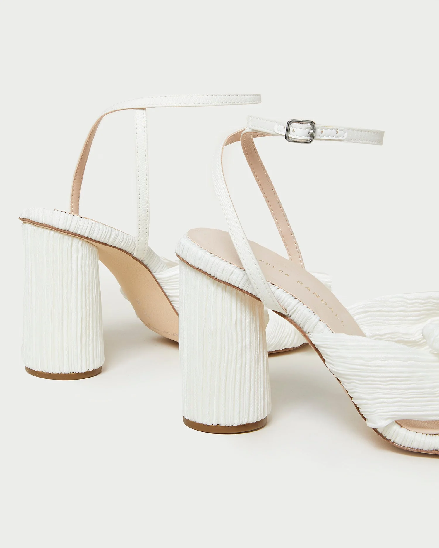 Camellia Pleated Bow Heel | White - Image 5