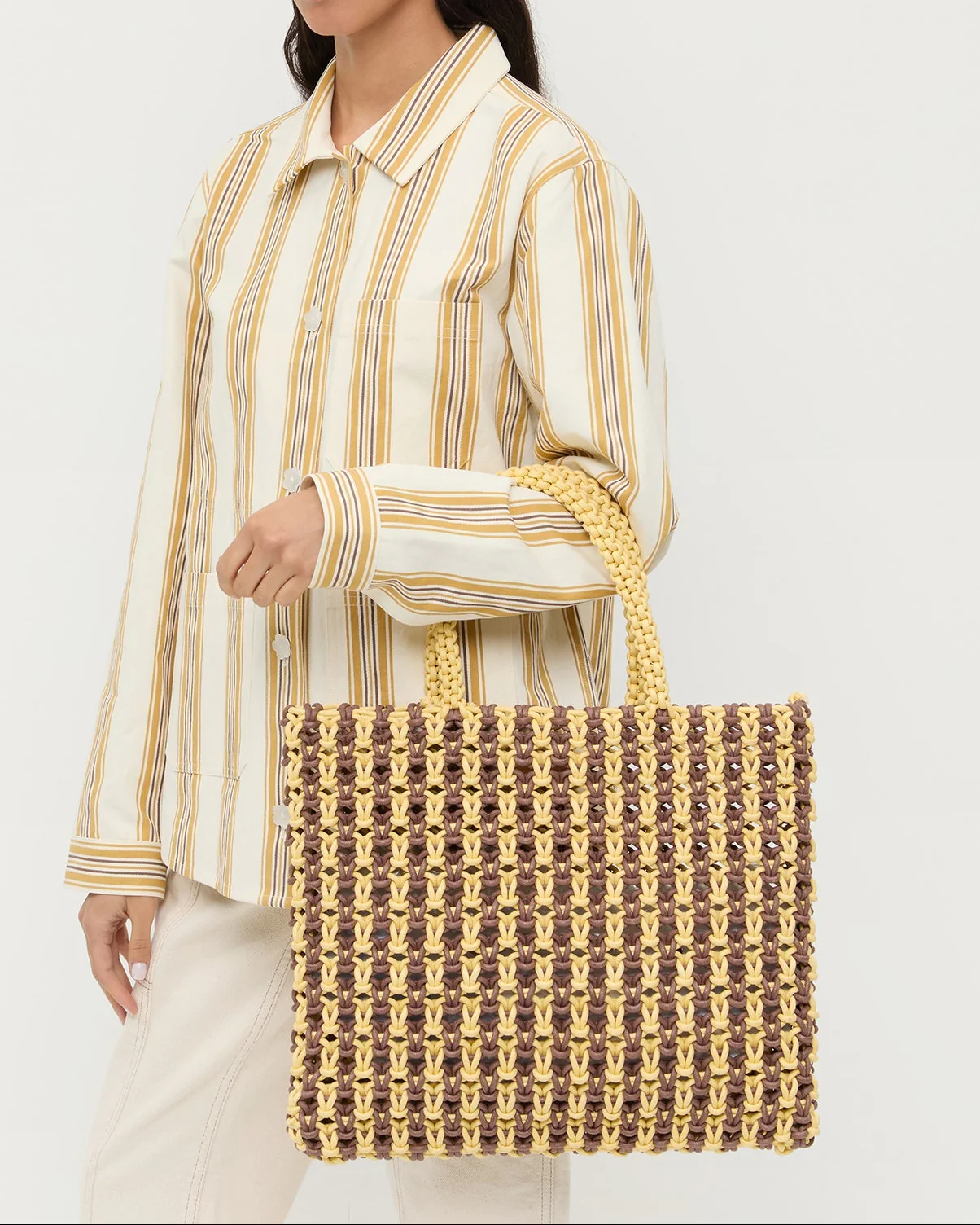 Celia Tote Bag | Brown/Butter Stripe - Image 5
