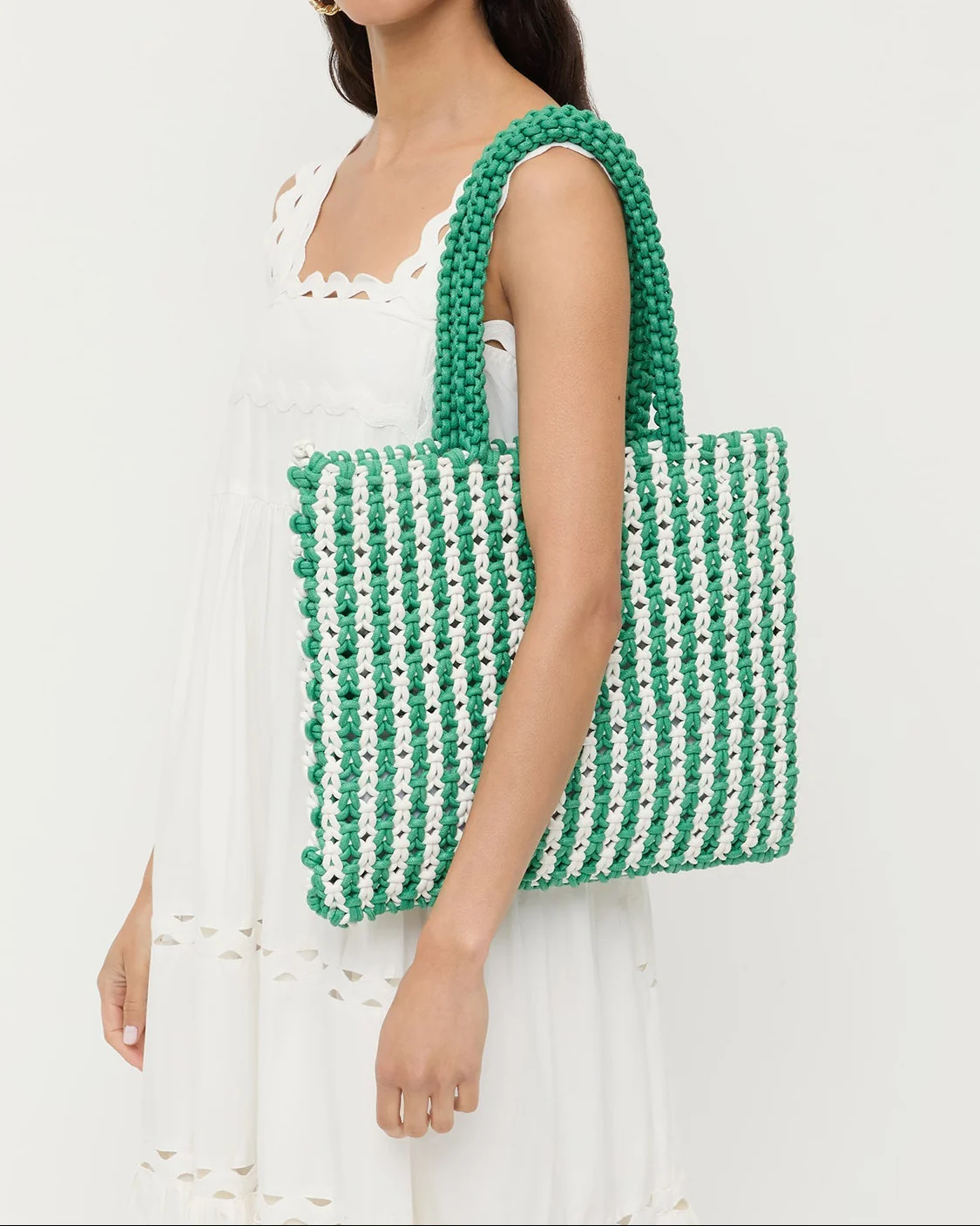 Celia Tote Bag | White/Green Stripe - Image 5