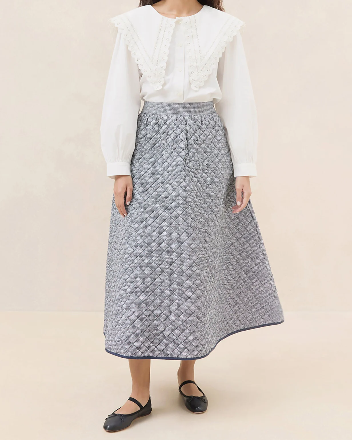 Clara Quilted Skirt | Navy/Navy Gingham