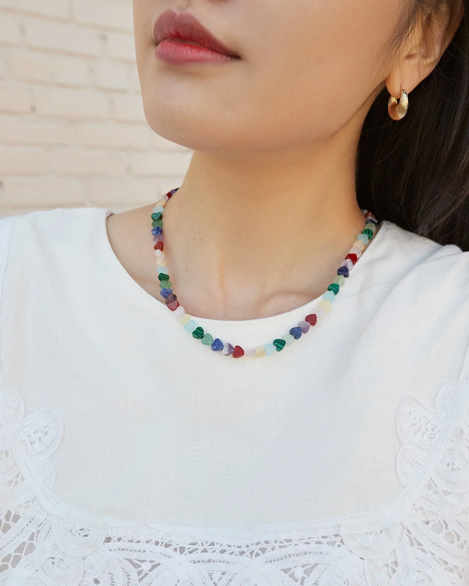 Darby Heart Stone Necklace | Rainbow - Image 3