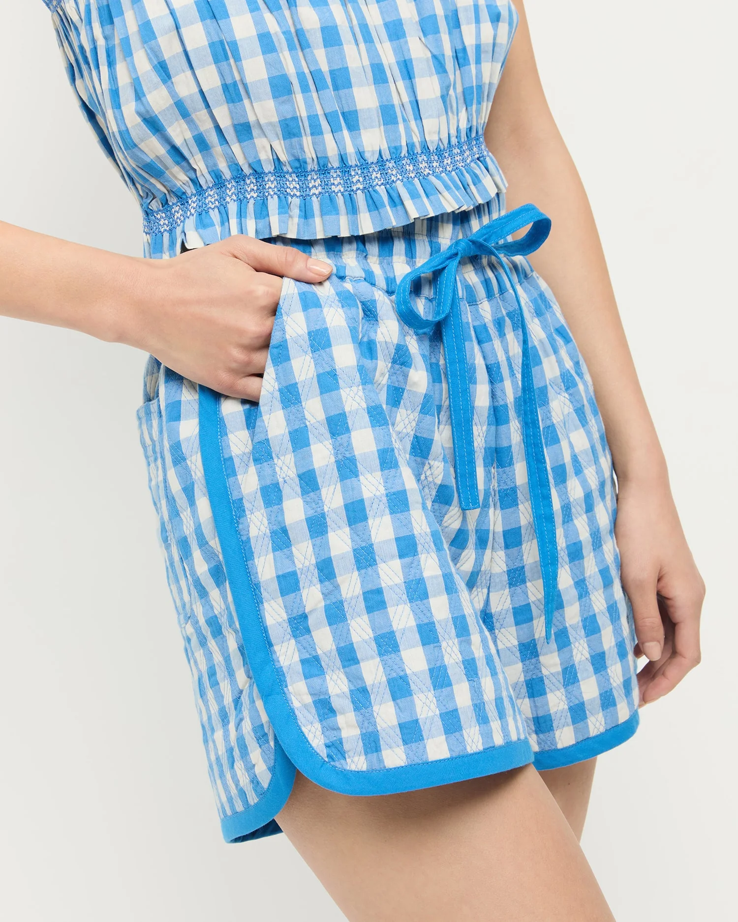 Flynn Quilted Short | Blue/Cream Gingham - Image 4