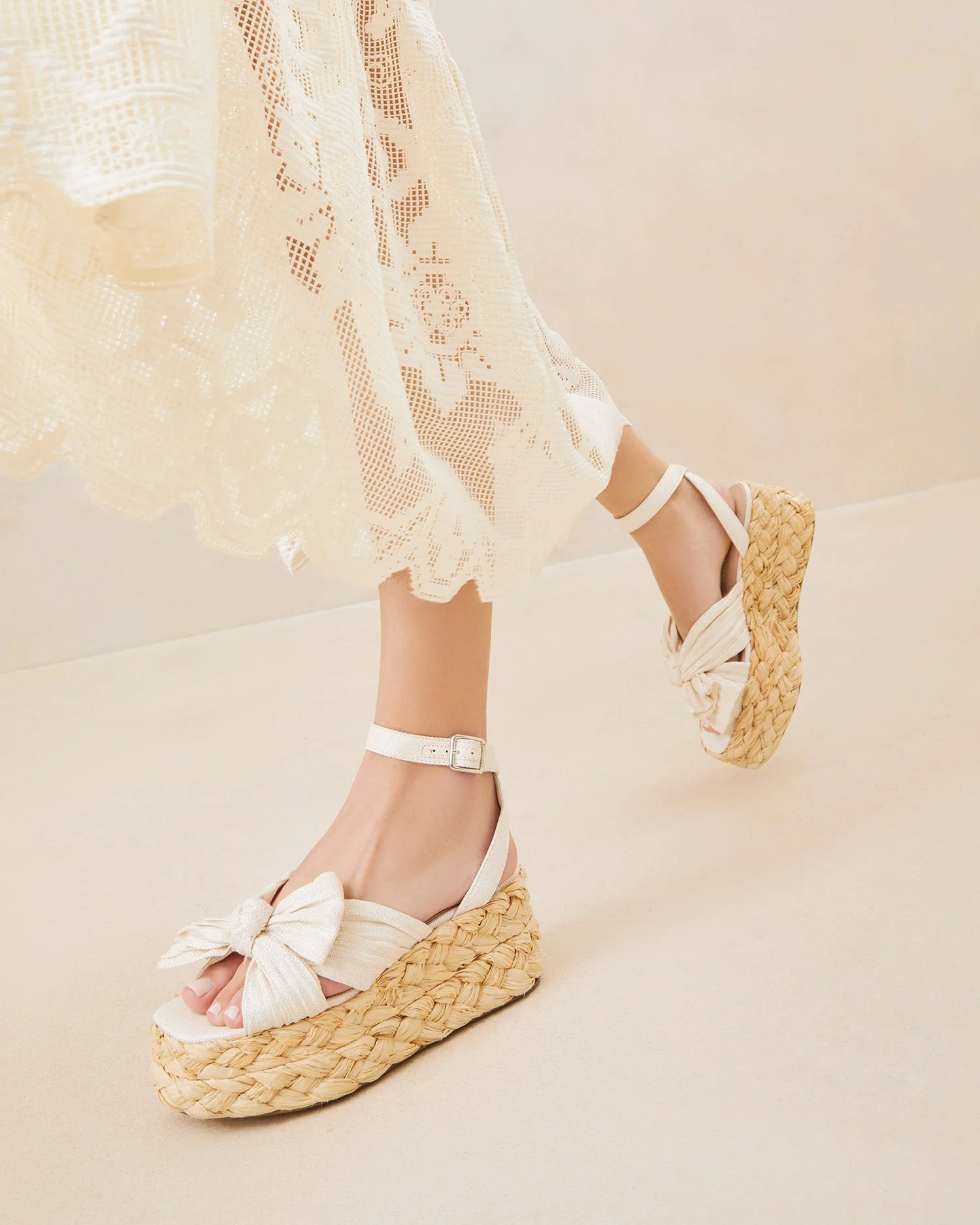 Gaby Pleated Bow Espadrille | White - Image 2
