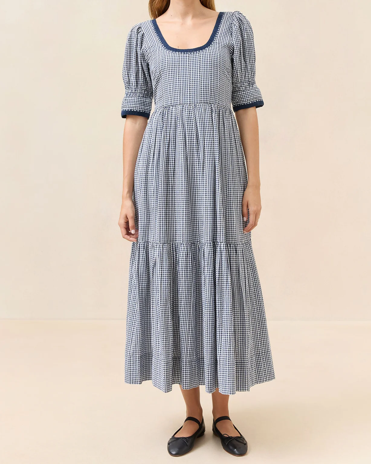 Gillian Puff-Sleeve Dress | Navy Gingham
