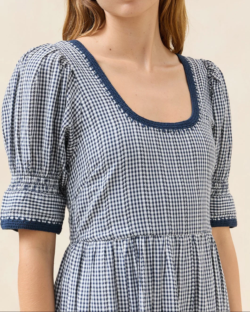 Gillian Puff-Sleeve Dress | Navy Gingham - Image 2