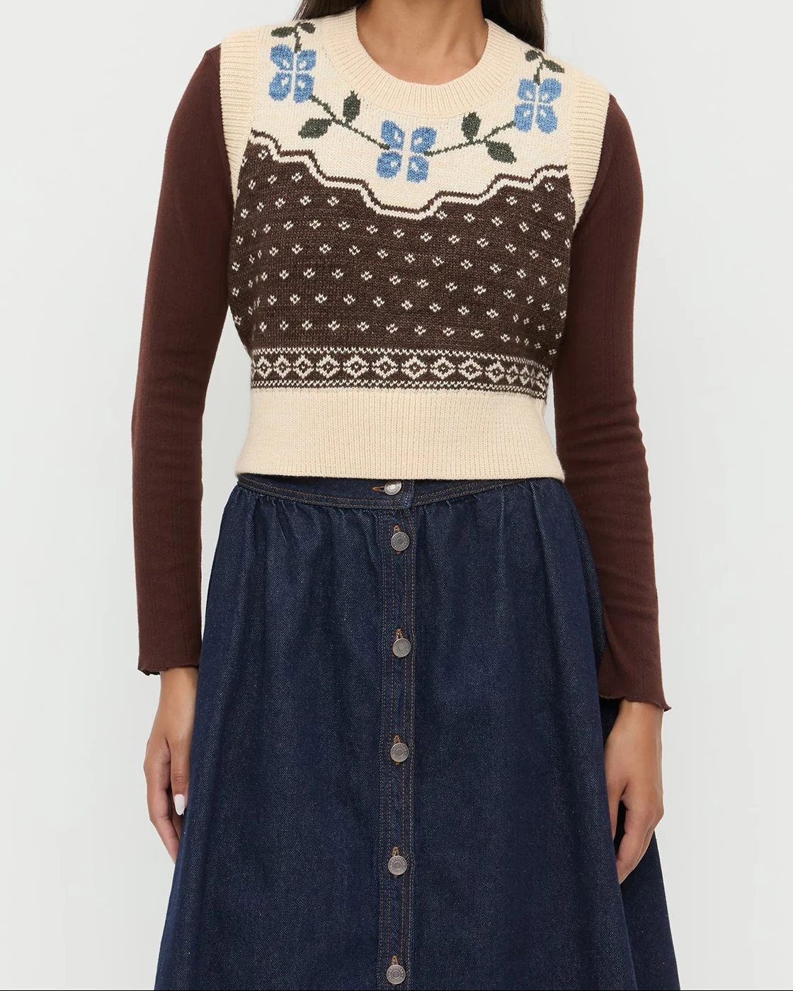 Heather Sweater Vest | Brown/Cream - Image 2