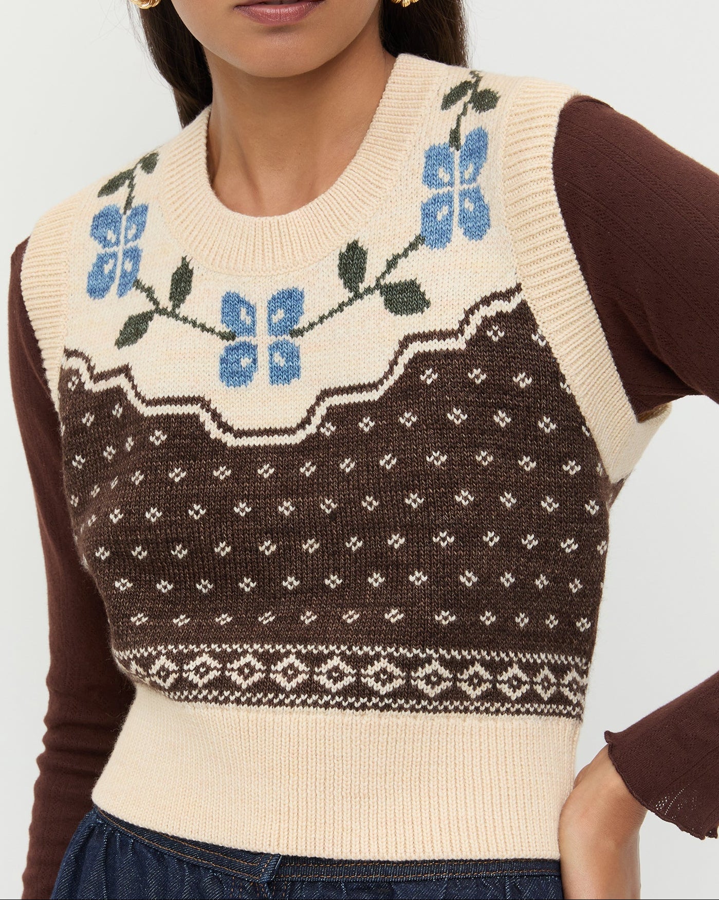 Heather Sweater Vest | Brown/Cream - Image 4