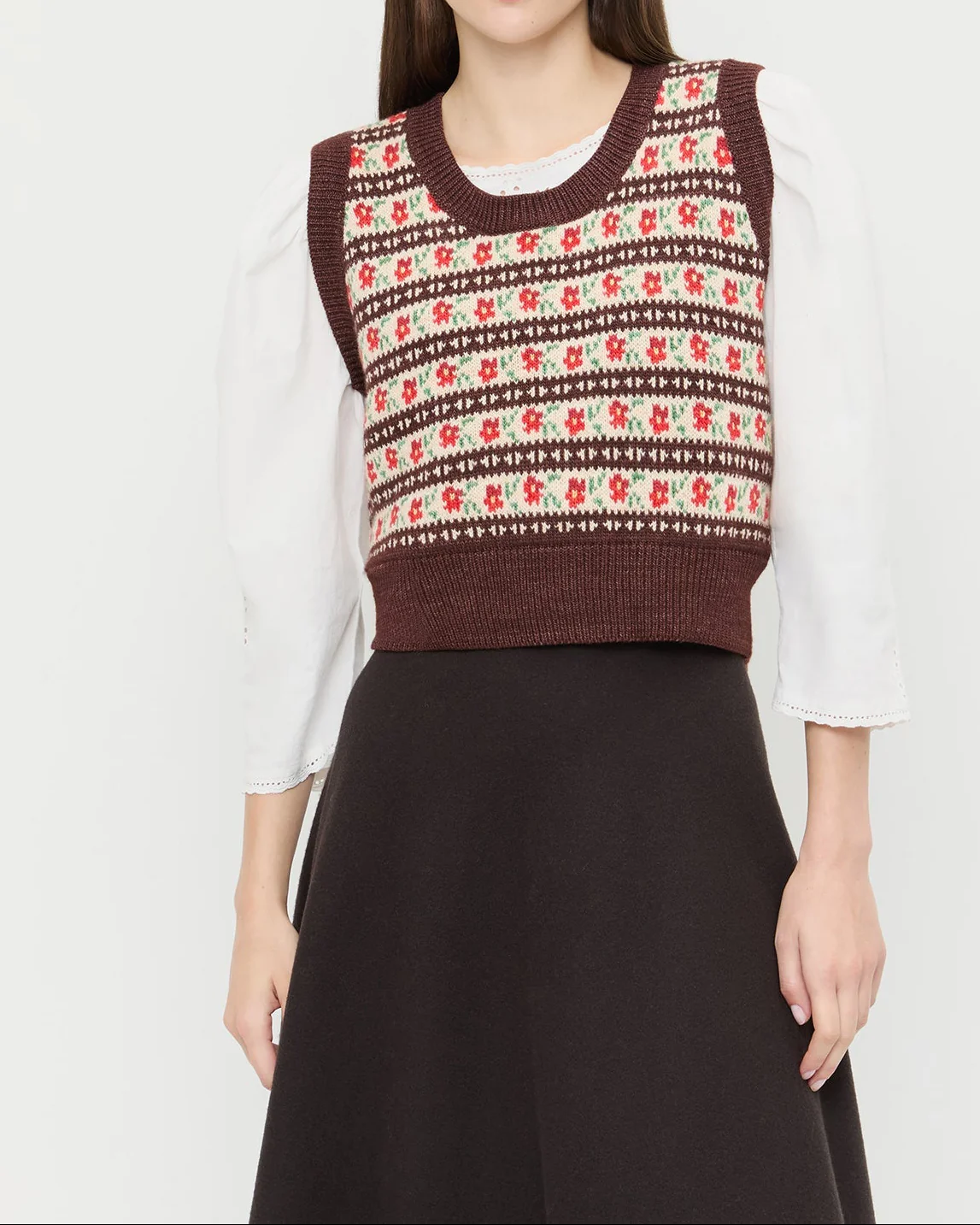 Heather Sweater Vest | Heather Cream/Red Floral - Image 2