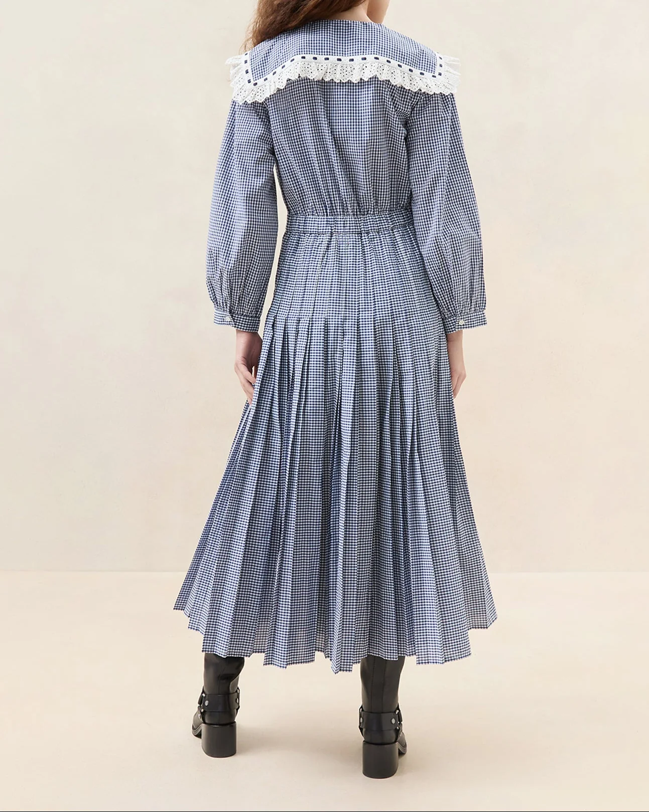 Ida Pleated Dress | Navy/Navy Gingham - Image 2