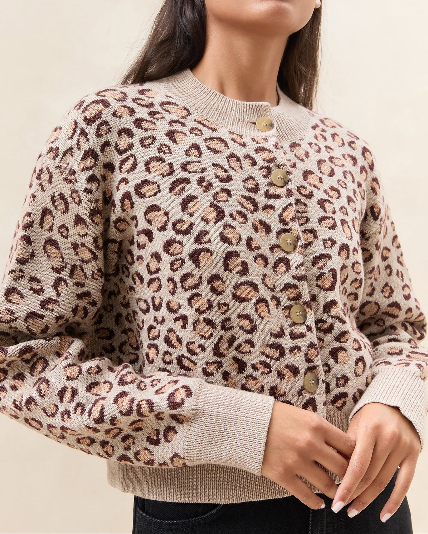 Idris Intarsia Cardigan | Leopard - Image 2