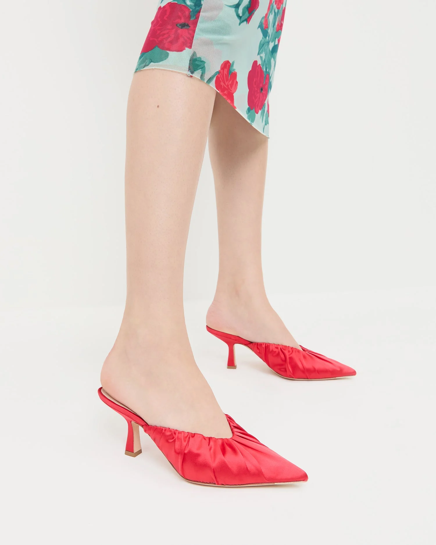Inez Mid-Heel Mule | Red Satin - Image 2