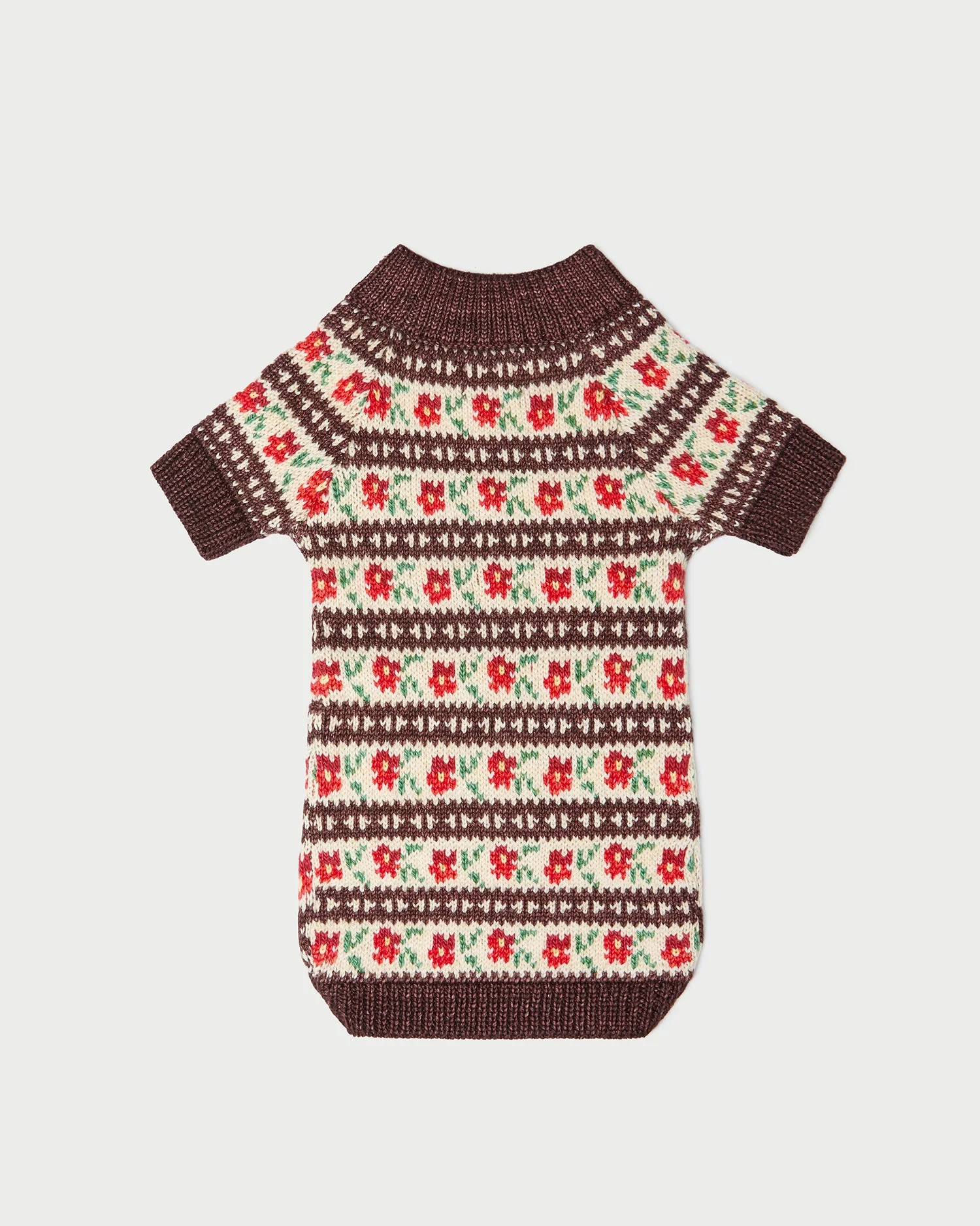 Intarsia Dog Sweater | Brown/Cream/Red Floral