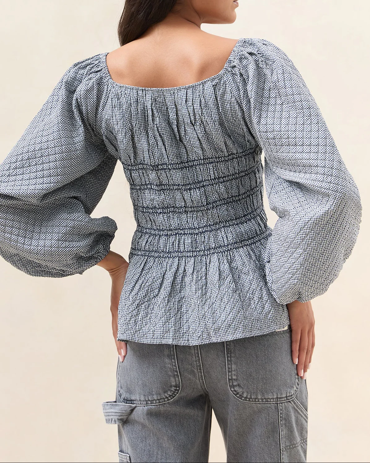 Julietta Gathered Top | Navy Gingham - Image 2