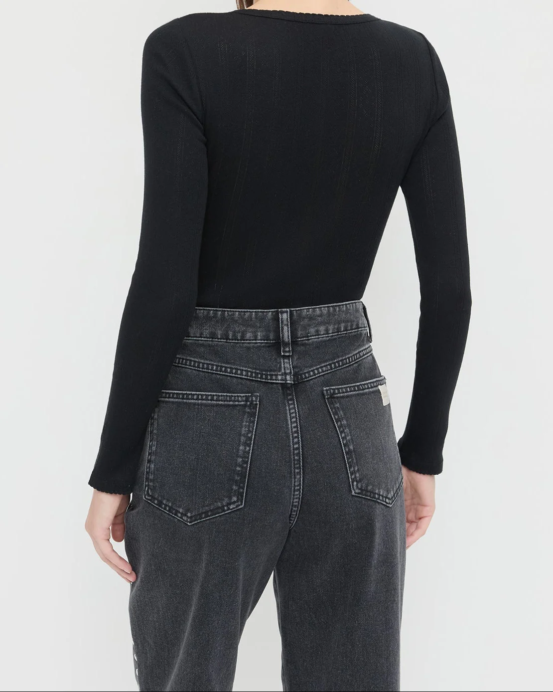 Kaya Pointelle Long-Sleeve Bodysuit | Black - Image 3
