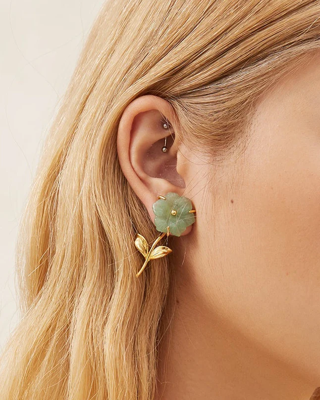 Mai Flower Earrings | Gold/Sage - Image 3