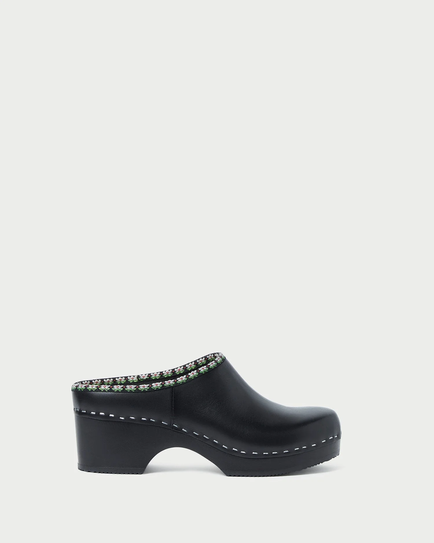 Maude Leather Clog | Black/Floral Ribbon