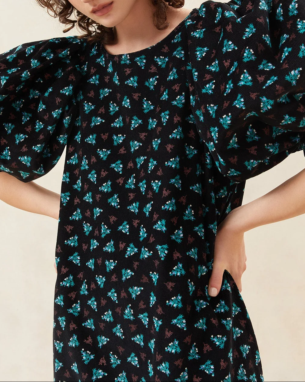 Maxwell Corduroy Dress | Black Floral - Image 2