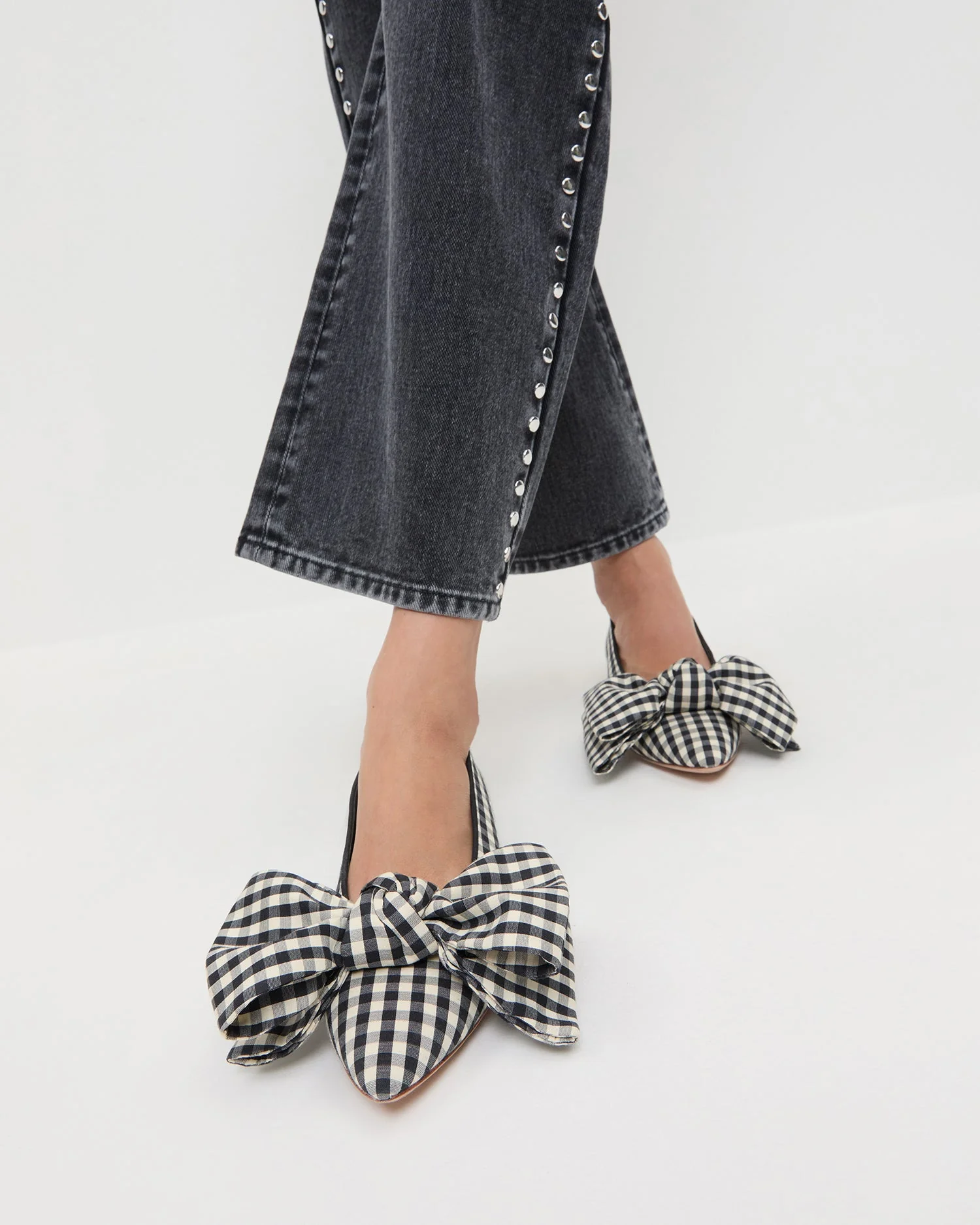Noa Bow Flat | Black/White Gingham - Image 2