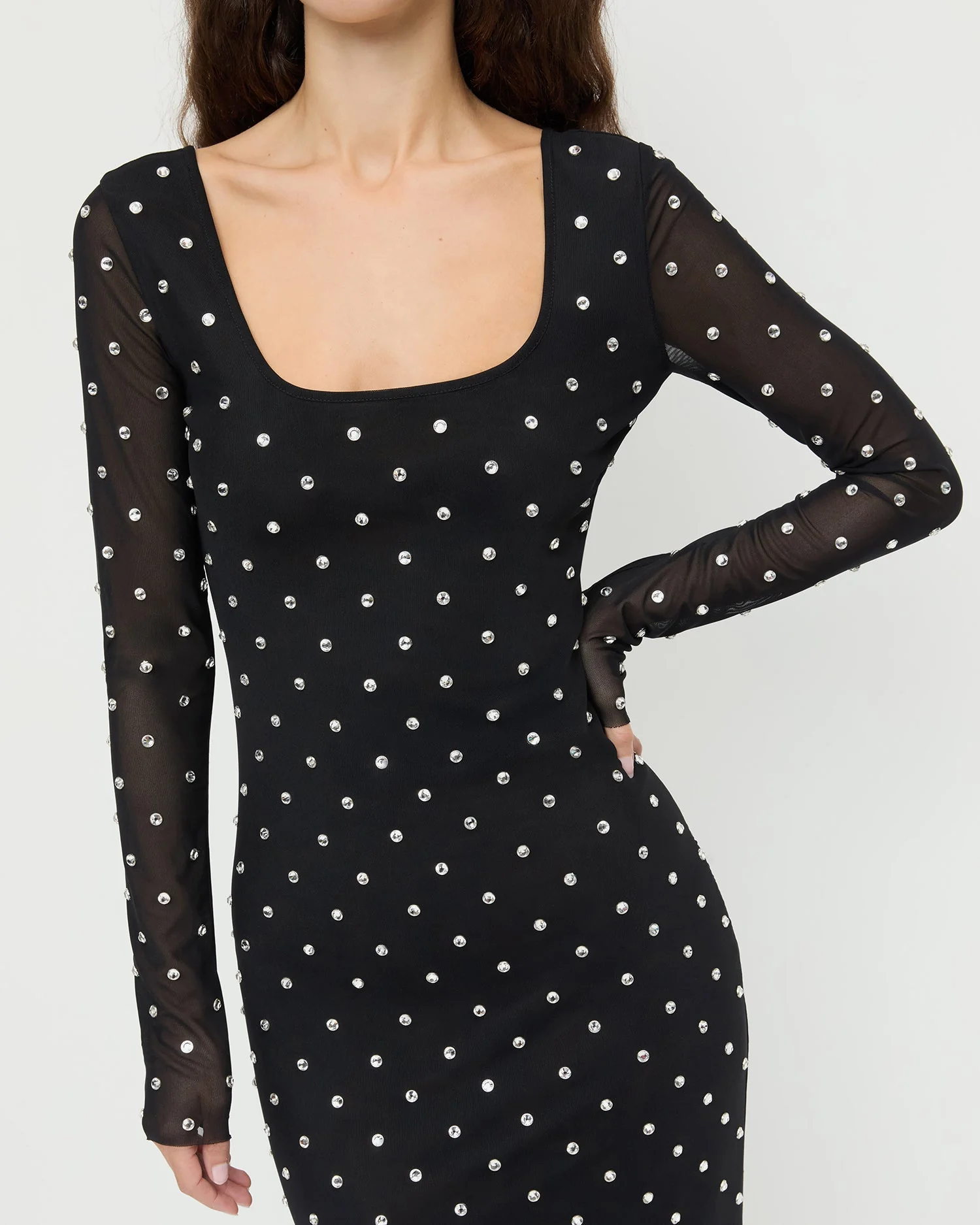Nuri Mesh Dress | Black/Crystal - Image 4