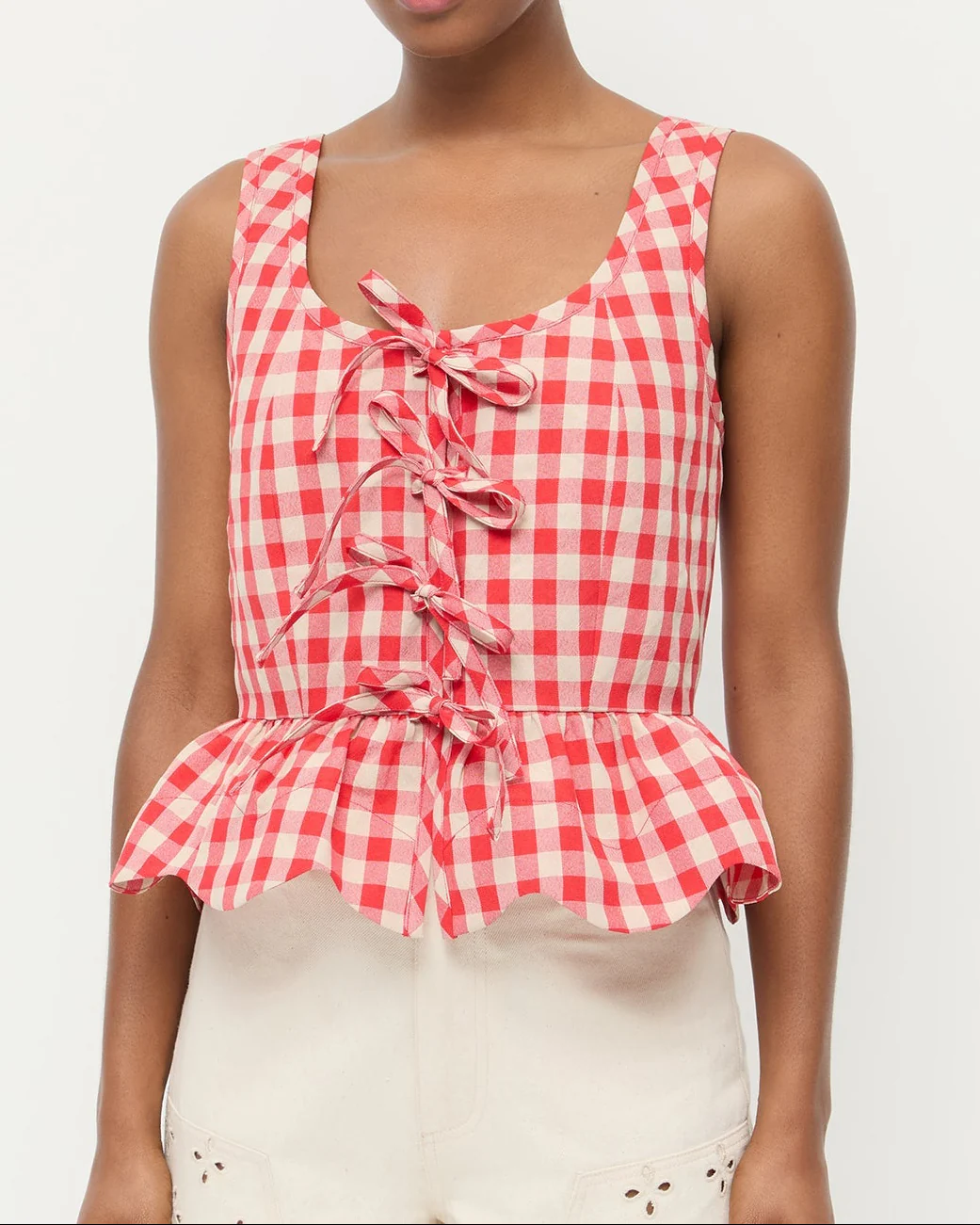 Pilar Tie-Front Top | Red/Tan Gingham - Image 2