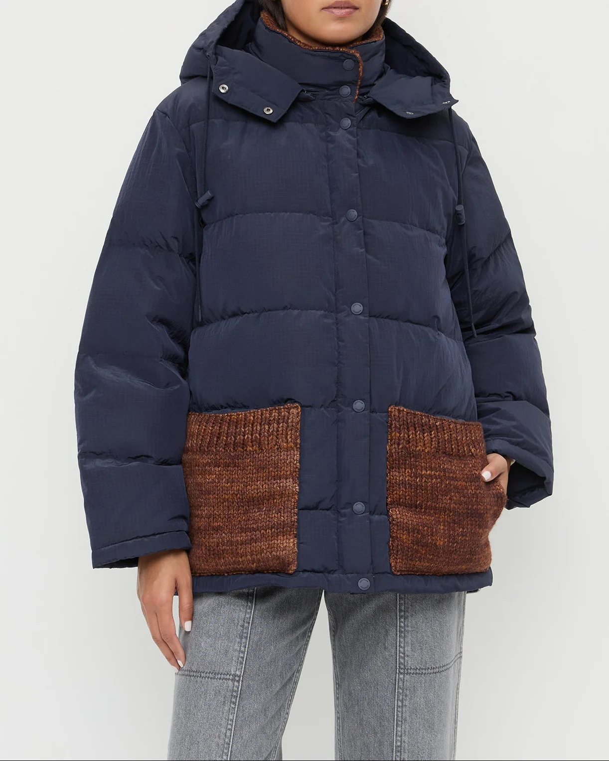 Pippa Puffer Coat | Navy/Brown - Image 2