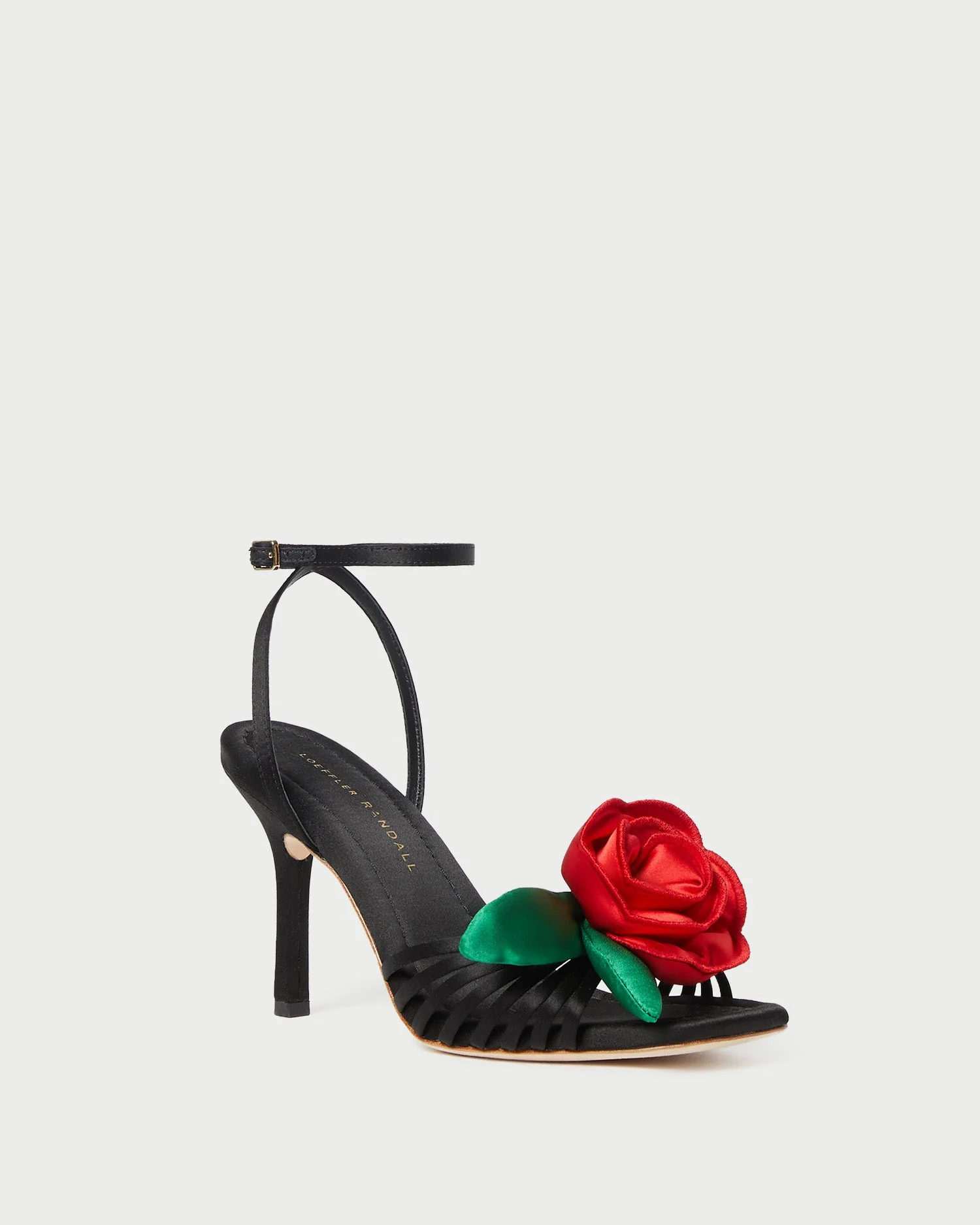 Rey Flower Sandal | Black Satin