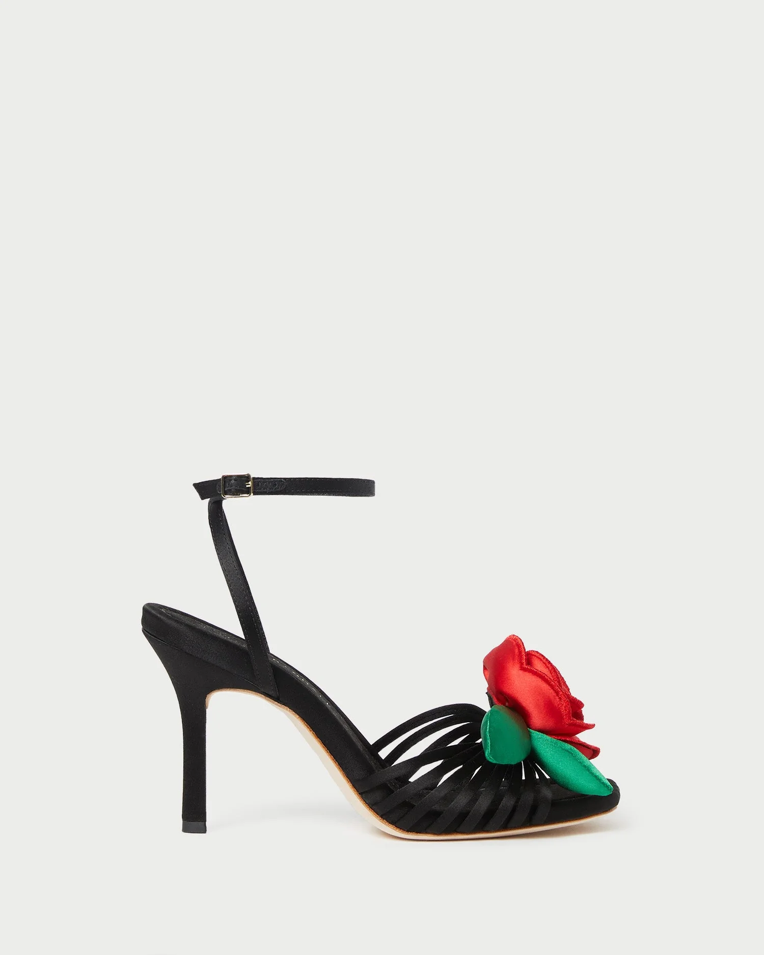 Rey Flower Sandal | Black Satin - Image 2