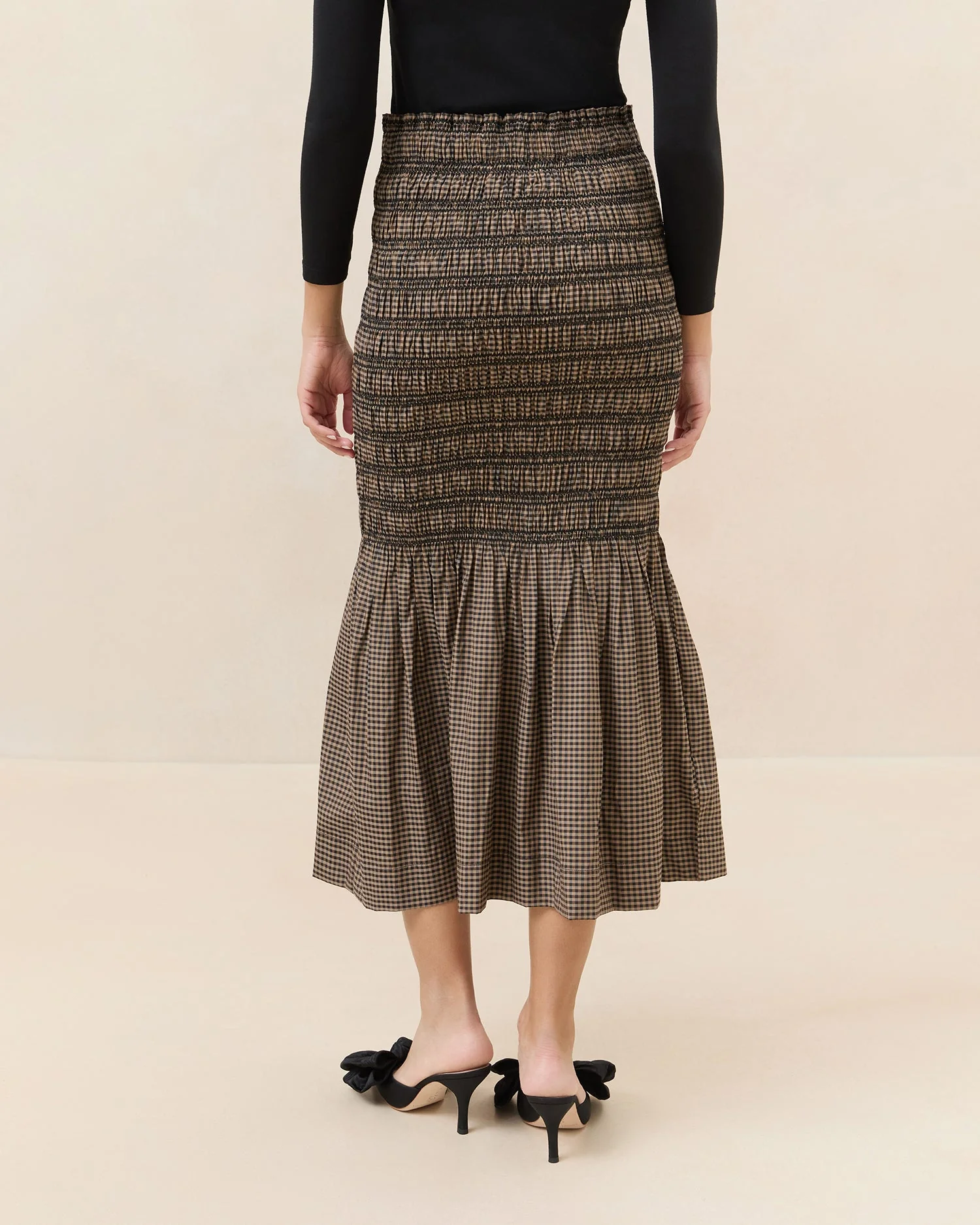 Rocco Gathered Midi Skirt | Brown/Black Check - Image 3